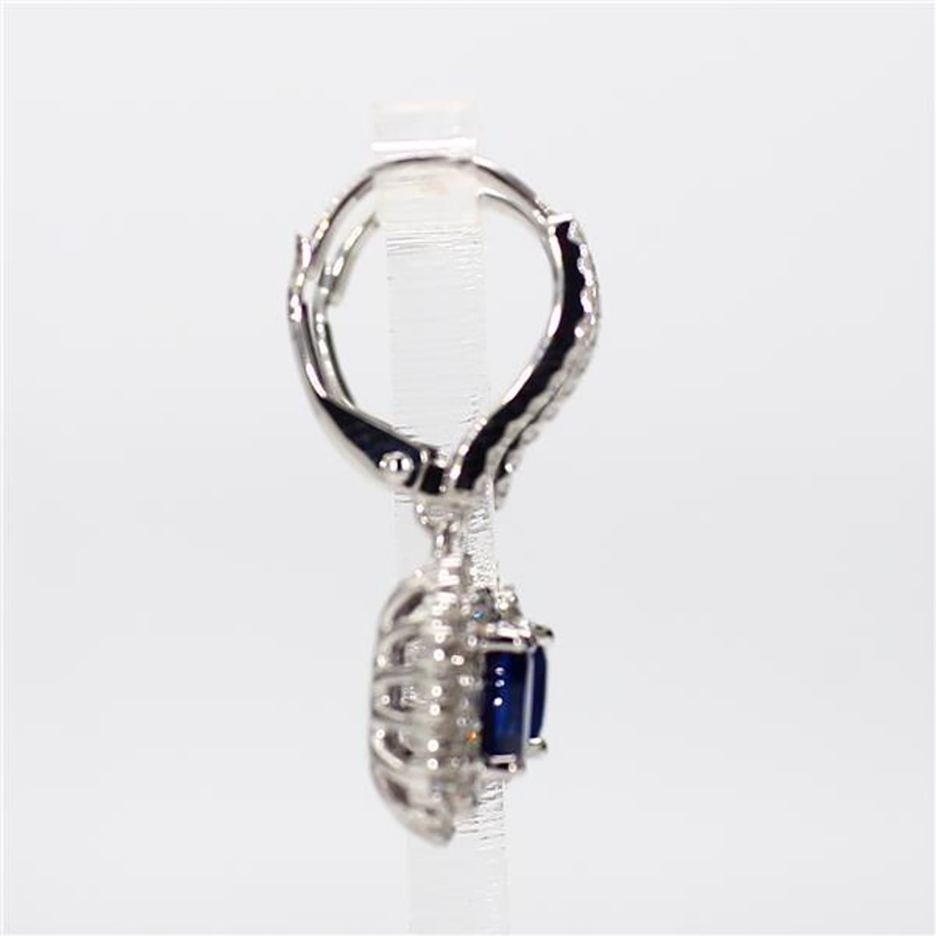 Natural Blue Cushion Sapphire and White Diamond 2.53 Carat TW Gold Drop Earrings