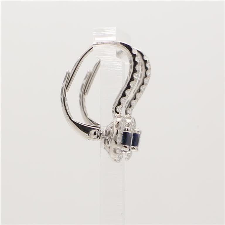 Natural Blue Round Sapphire and White Diamond 1.05 Carat TW Gold Drop Earrings