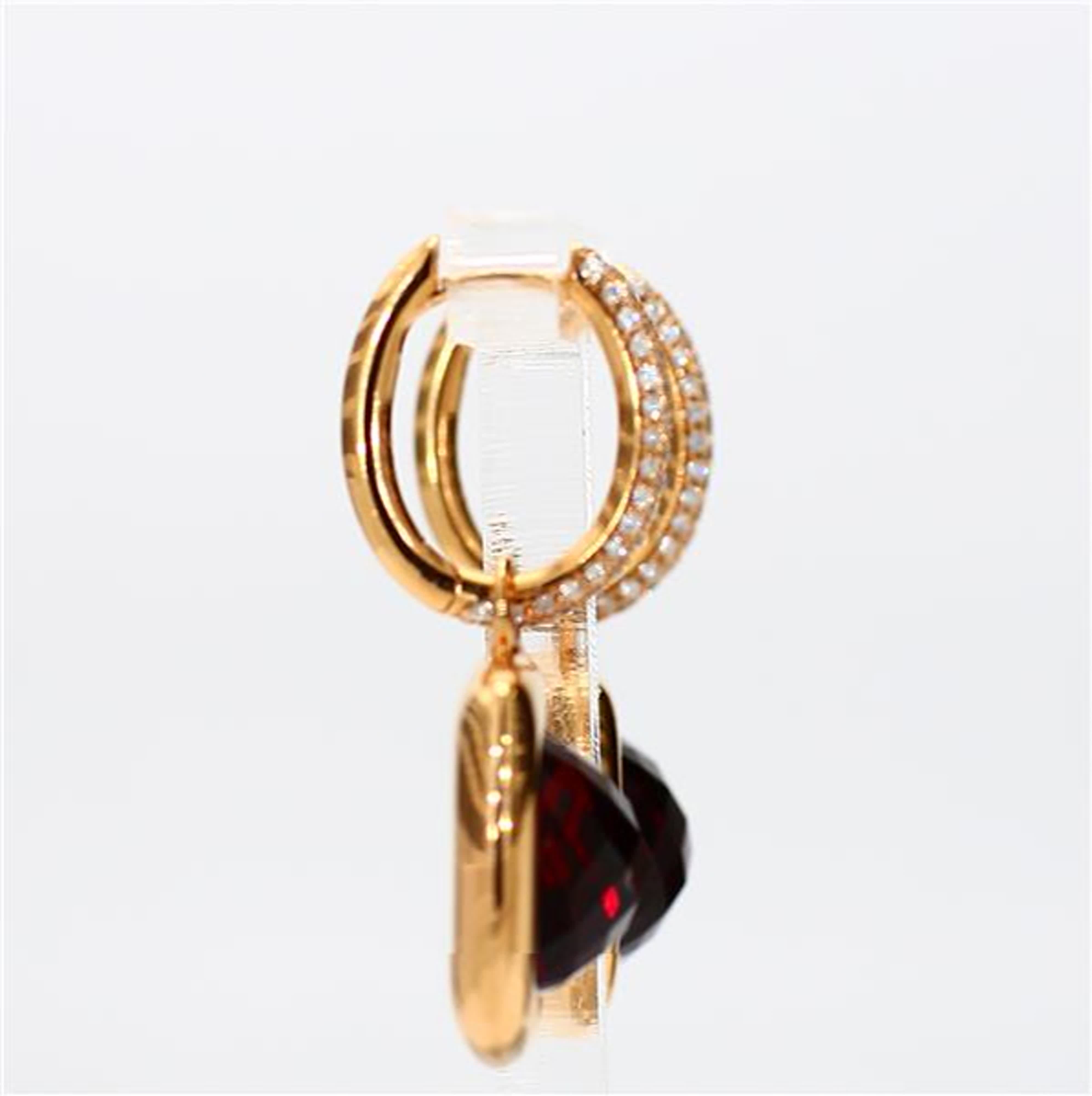 Natural Cushion Garnet and White Diamond 11.62 Carat TW Yellow Gold Drop Earrings