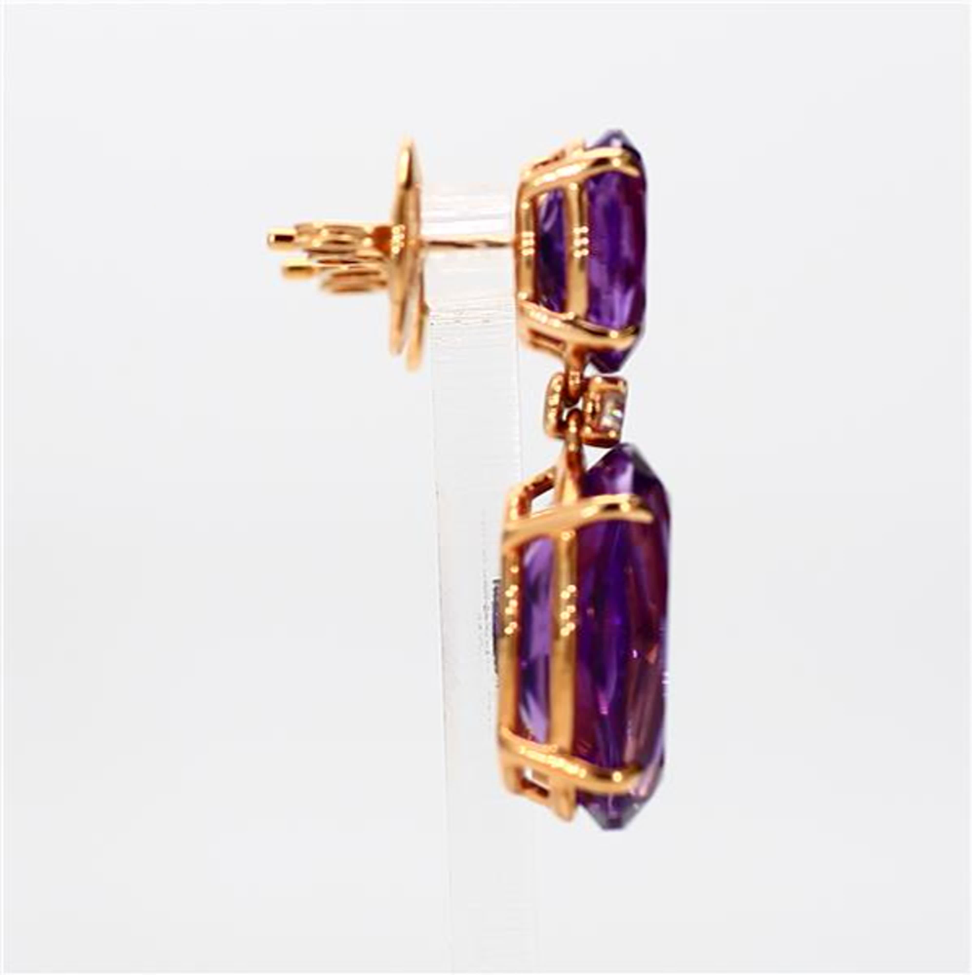 Natural Oval Amethyst and White Diamond 21.61 Carat TW Yellow Gold Drop Earrings