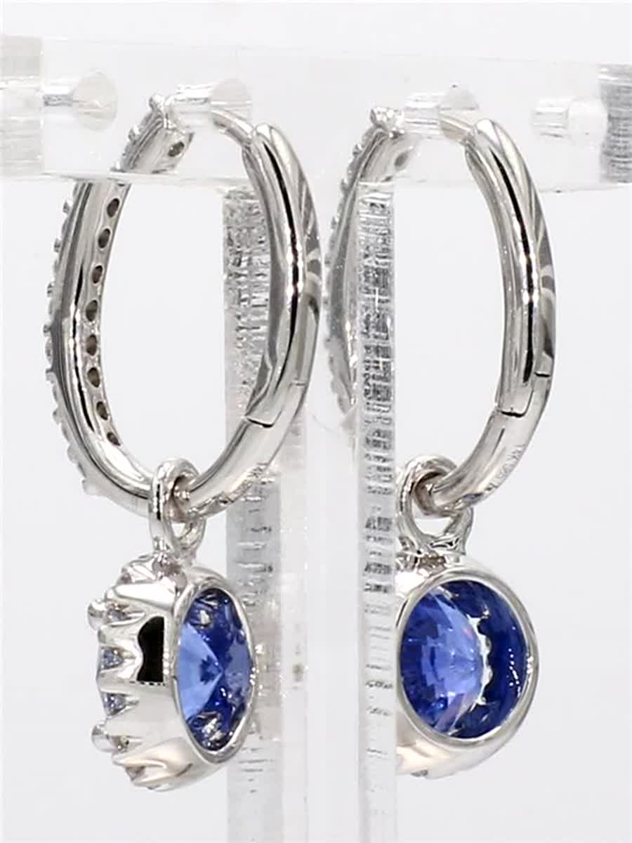 Natural Blue Round Sapphire and White Diamond 2.28 Carat TW Gold Drop Earrings