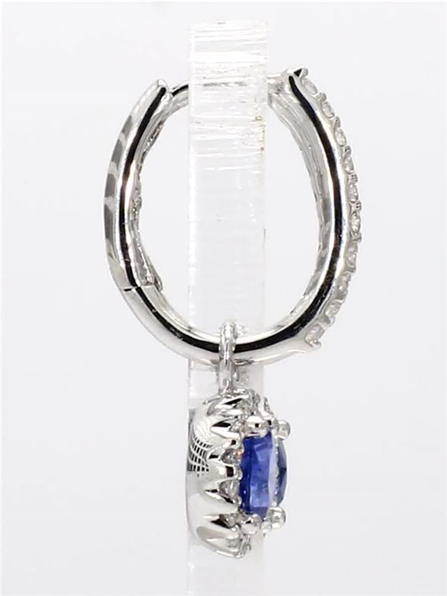 Natural Blue Round Sapphire and White Diamond 2.28 Carat TW Gold Drop Earrings