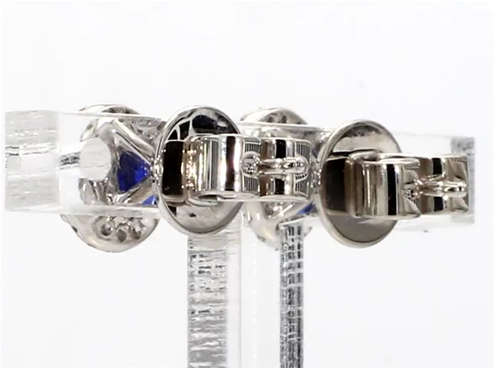 Natural Blue Round Sapphire and White Diamond 1.34 Carat TW Gold Stud Earrings