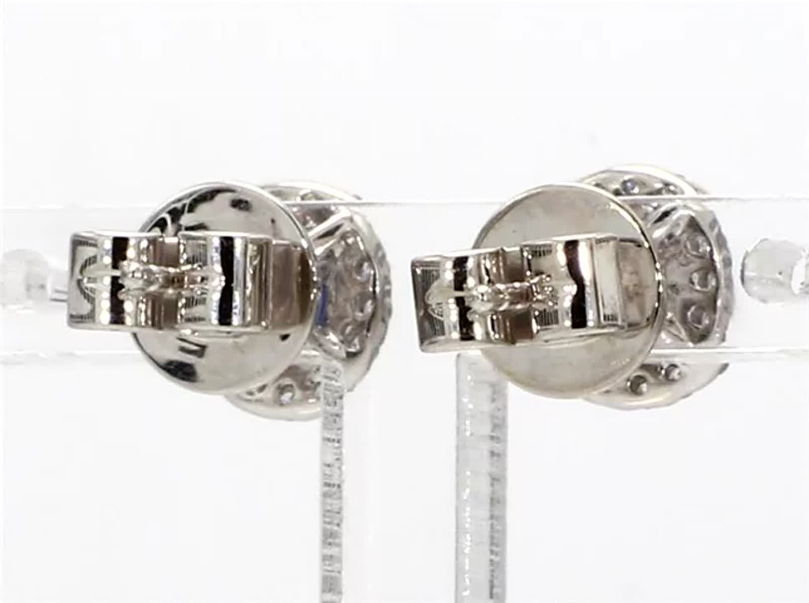 Natural Blue Round Sapphire and White Diamond 1.34 Carat TW Gold Stud Earrings