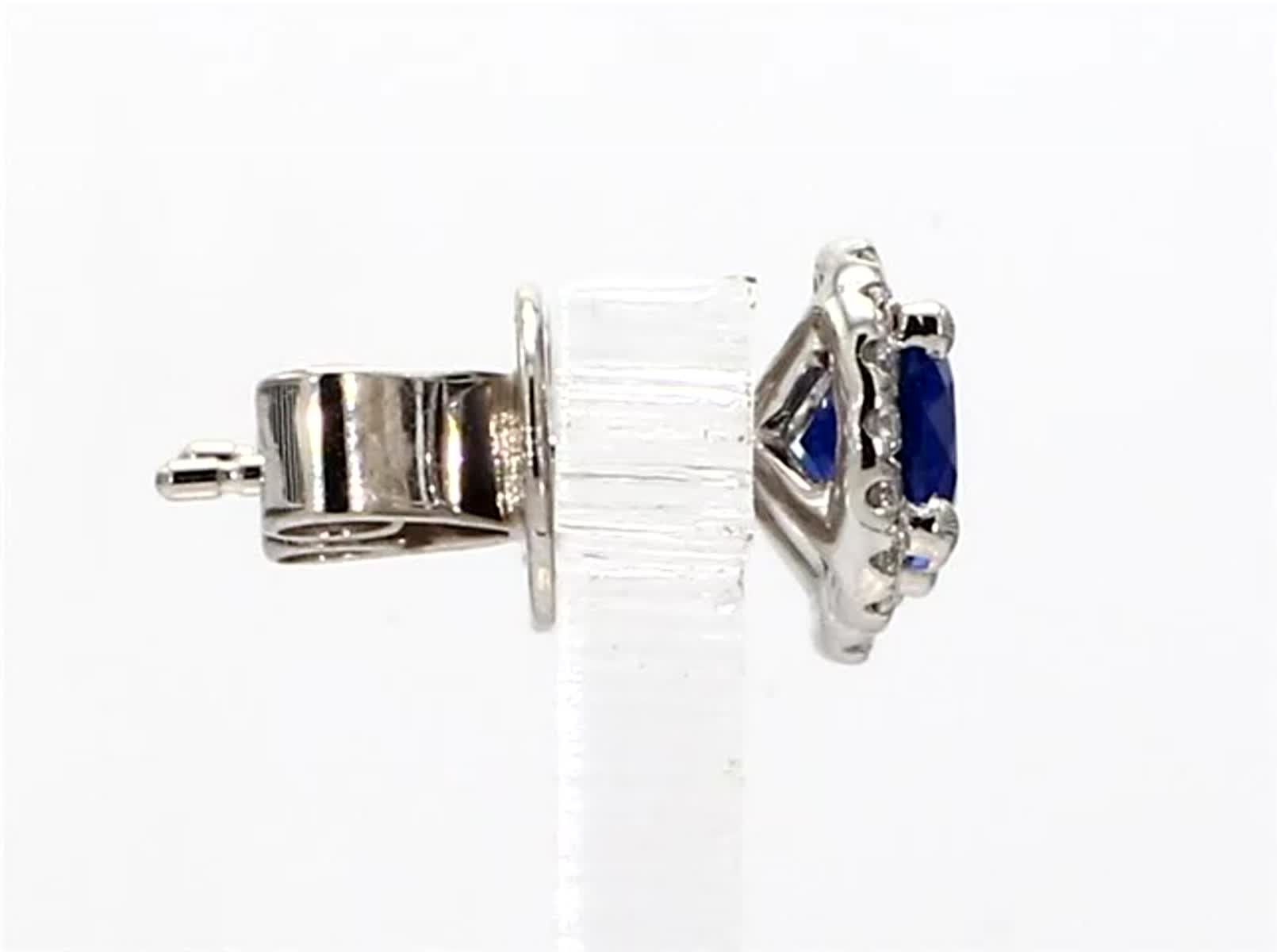 Natural Blue Round Sapphire and White Diamond 1.34 Carat TW Gold Stud Earrings