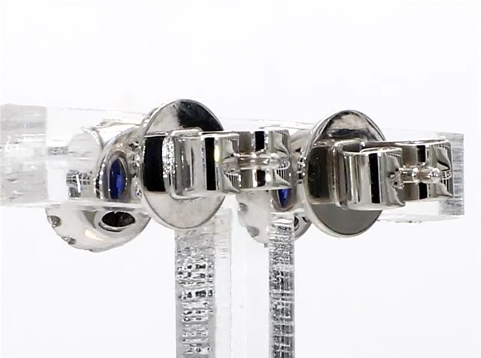 Natural Blue Round Sapphire and White Diamond .96 Carat TW Gold Stud Earrings