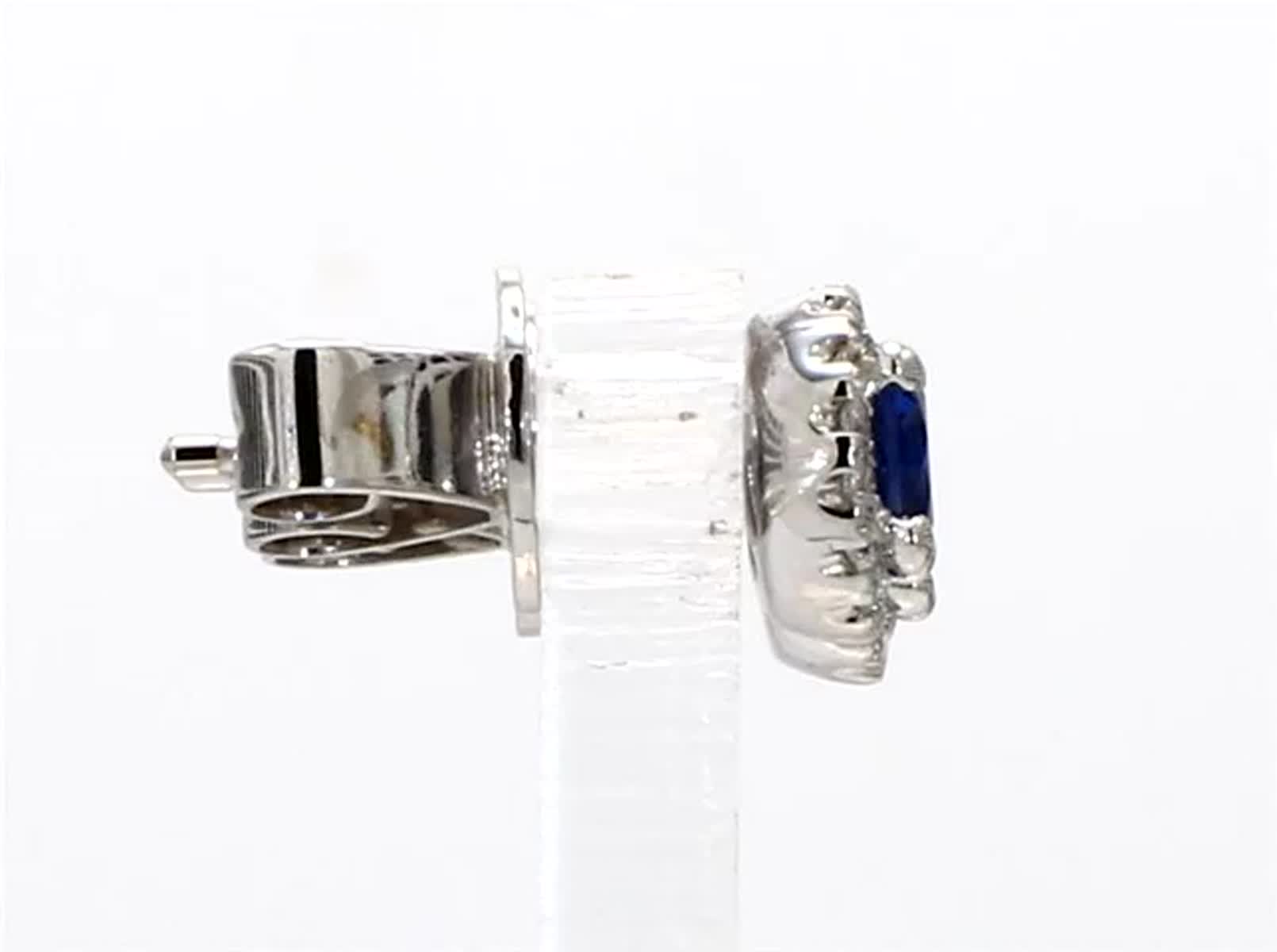 Natural Blue Round Sapphire and White Diamond .96 Carat TW Gold Stud Earrings