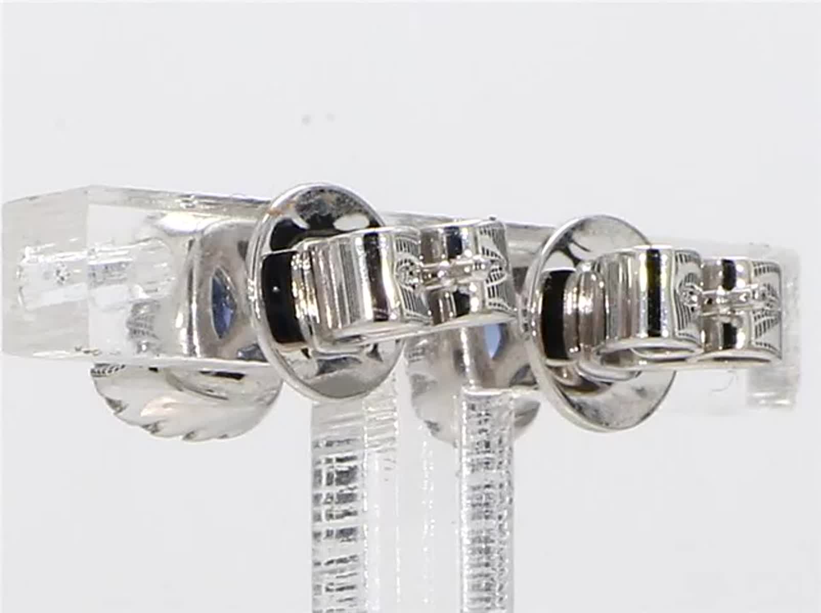 Natural Blue Round Sapphire and White Diamond .89 Carat TW Gold Stud Earrings