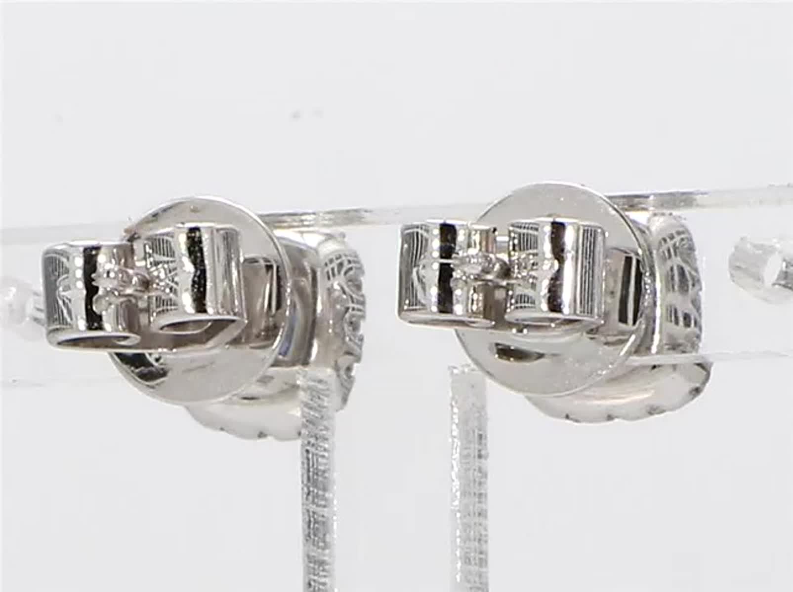 Natural Blue Round Sapphire and White Diamond .89 Carat TW Gold Stud Earrings