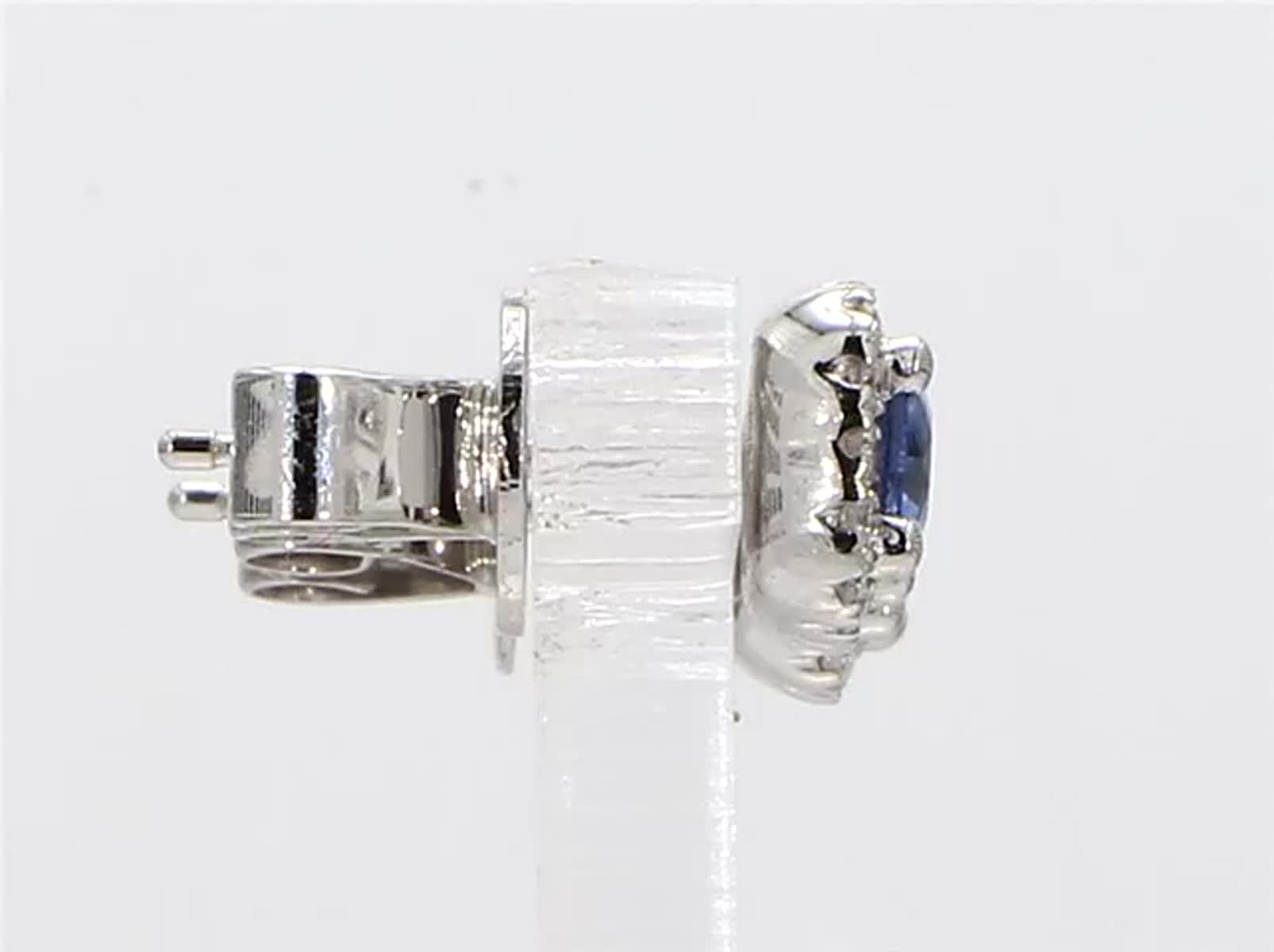 Natural Blue Round Sapphire and White Diamond .89 Carat TW Gold Stud Earrings