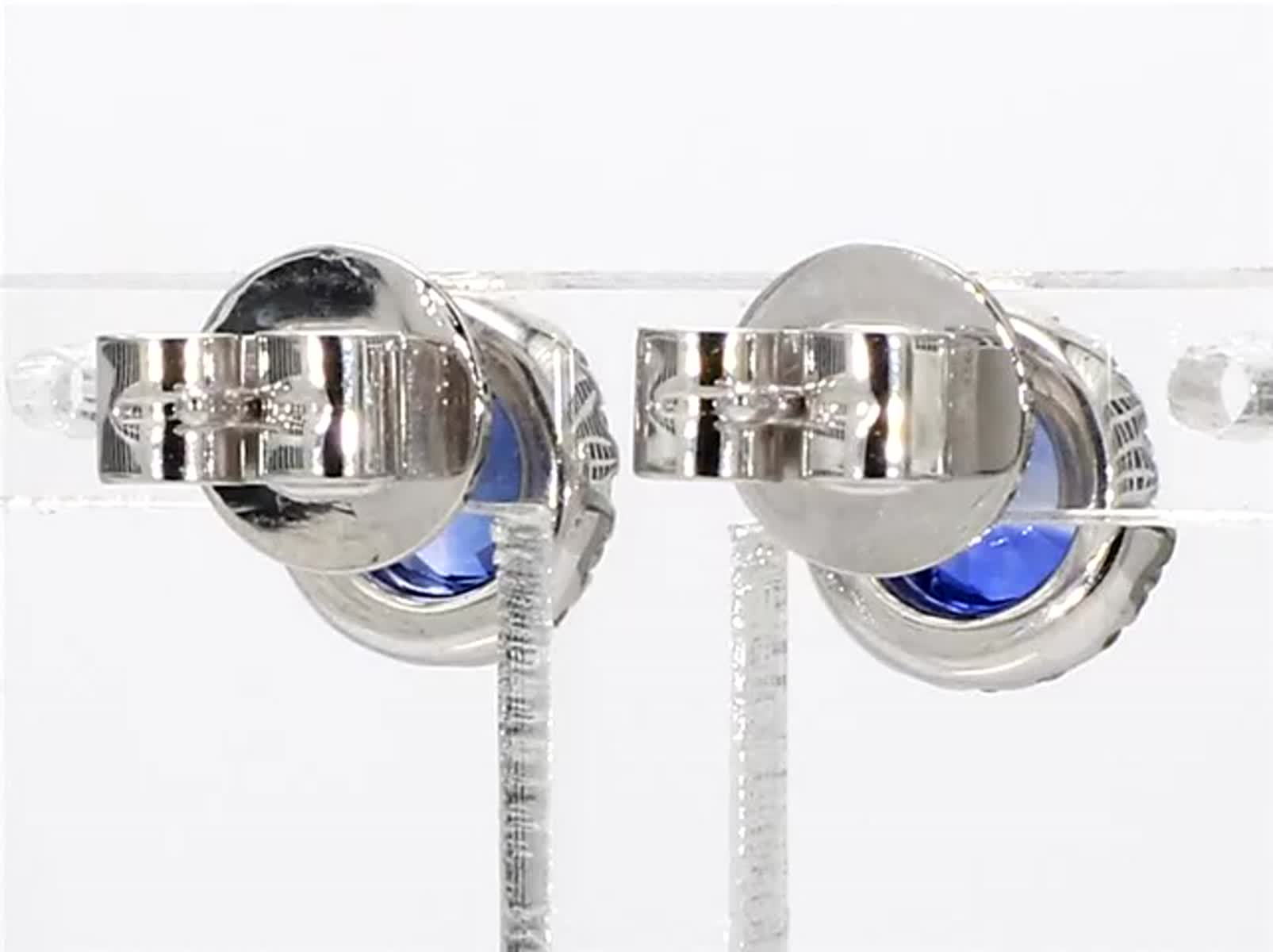 Natural Blue Round Sapphire and White Diamond 1.75 Carat TW Gold Stud Earrings