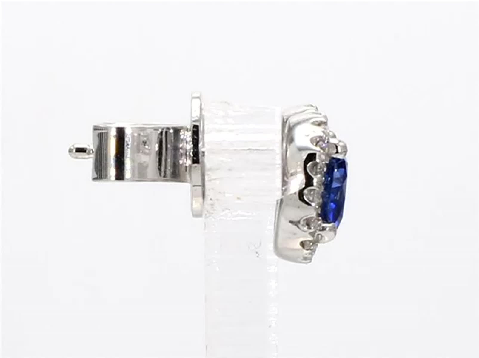 Natural Blue Round Sapphire and White Diamond 1.75 Carat TW Gold Stud Earrings