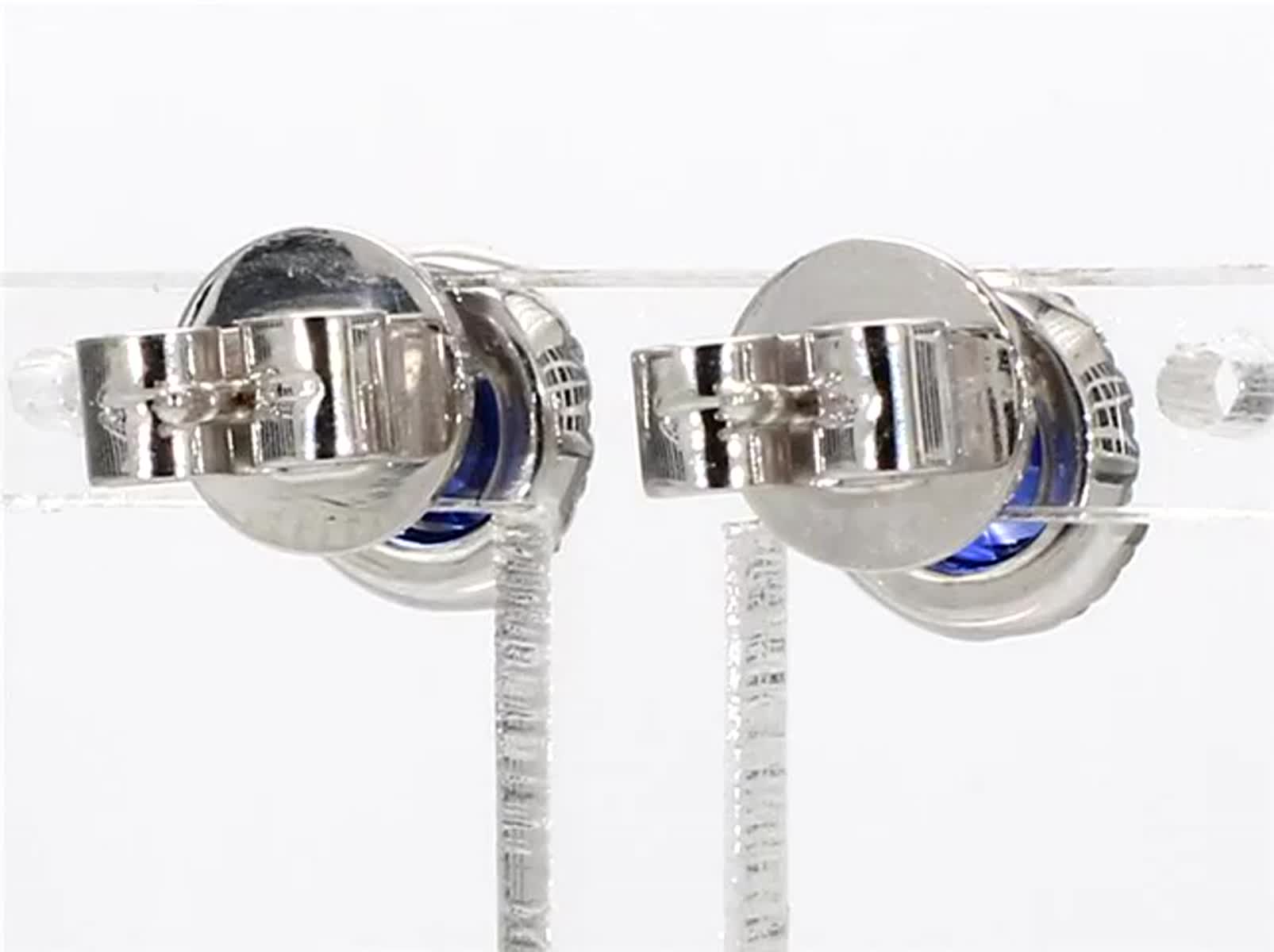Natural Blue Round Sapphire and White Diamond 1.39 Carat TW Gold Stud Earrings