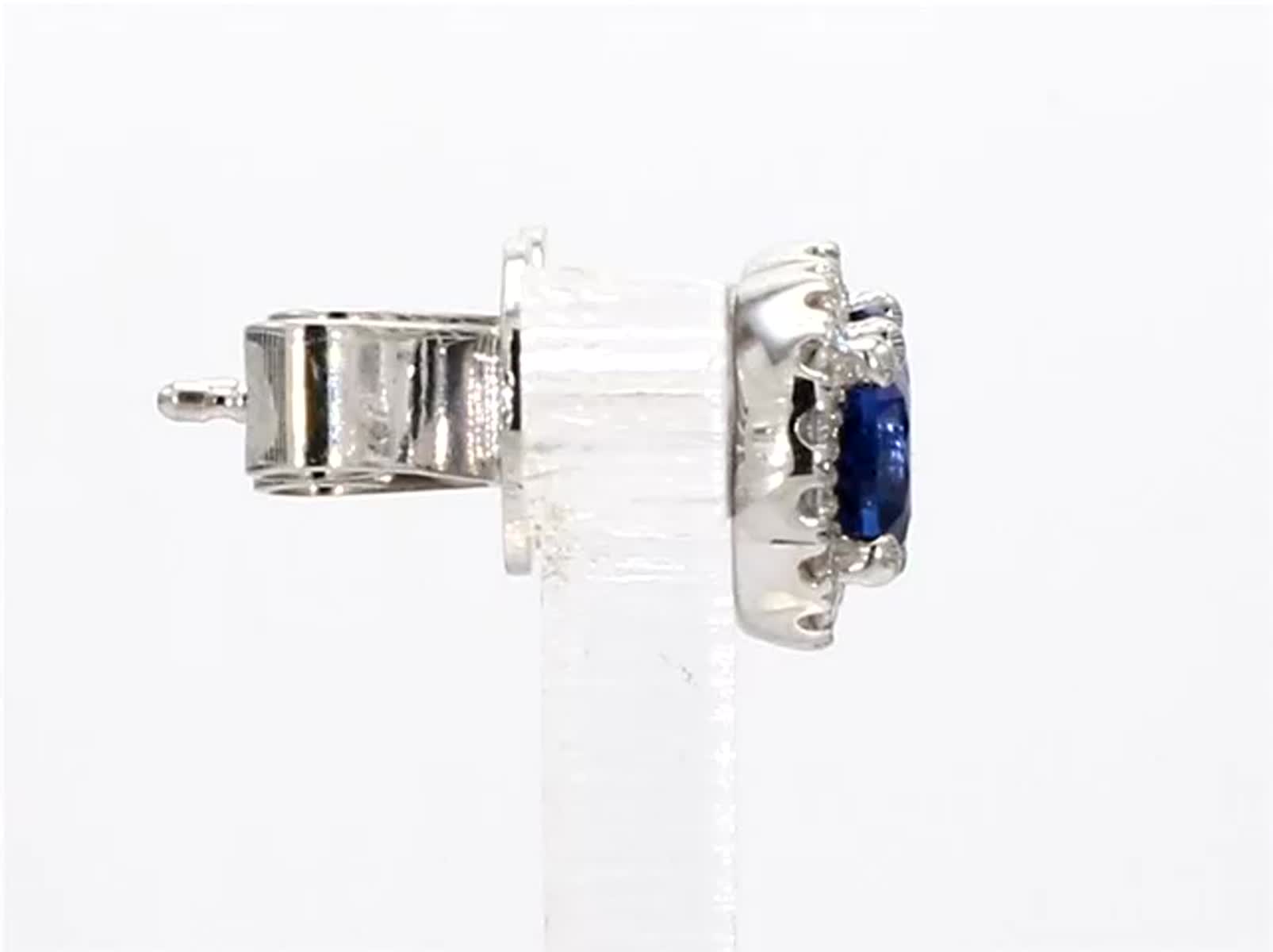 Natural Blue Round Sapphire and White Diamond 1.39 Carat TW Gold Stud Earrings