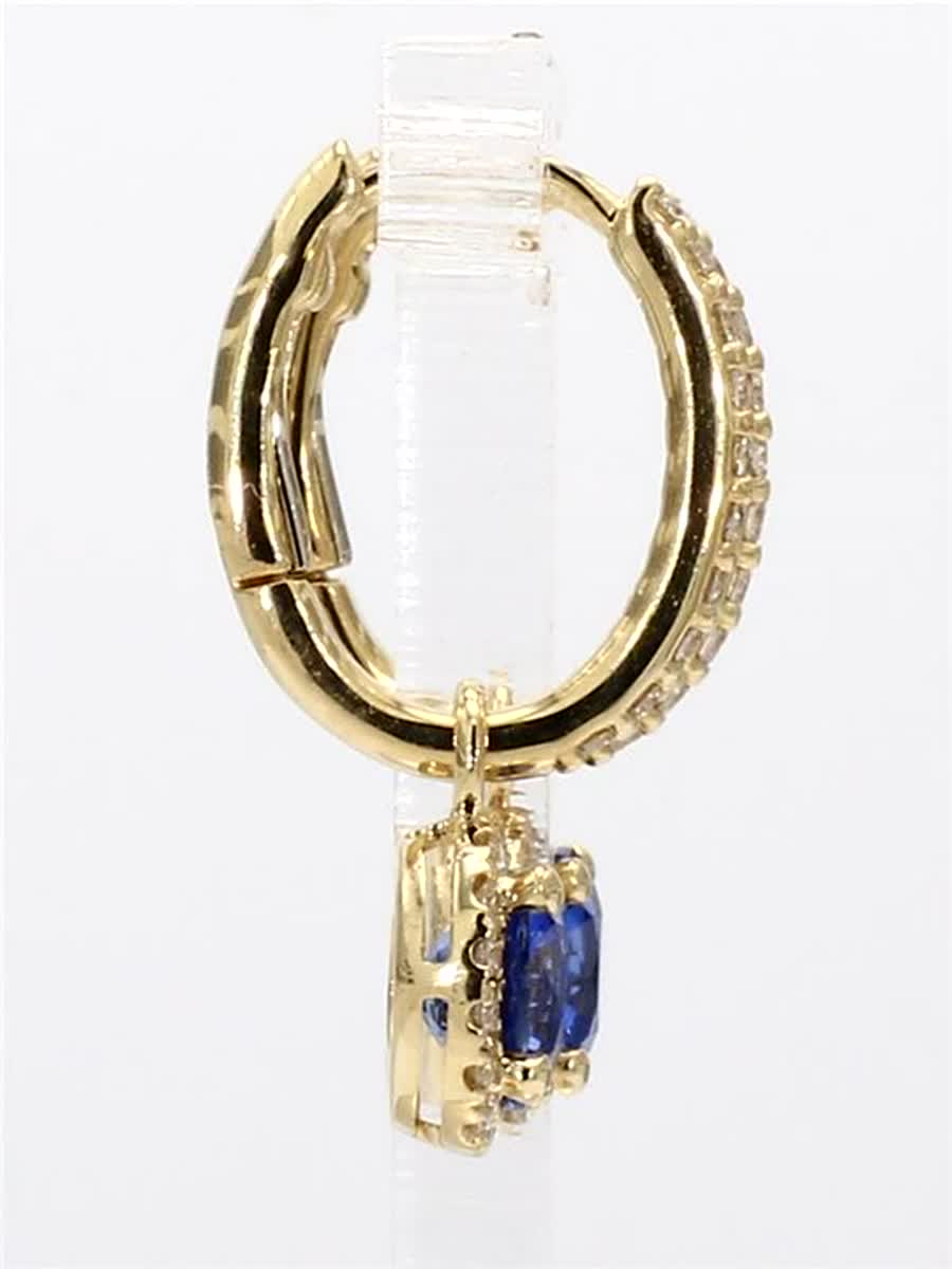 Natural Blue Round Sapphire and White Diamond 2.12 Carat TW Gold Drop Earrings