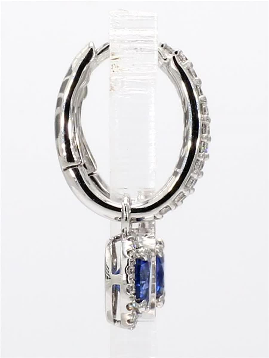 Natural Blue Round Sapphire and White Diamond 1.82 Carat TW Gold Drop Earrings