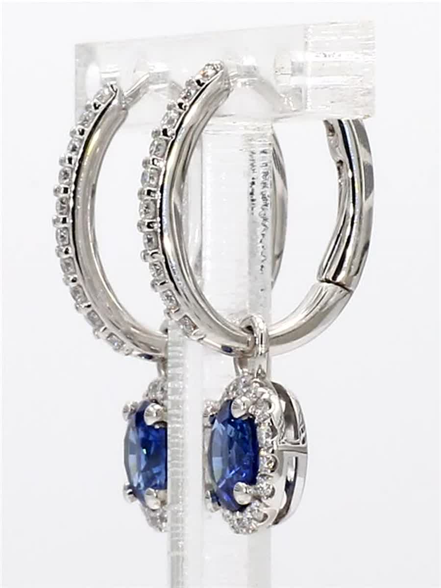 Natural Blue Round Sapphire and White Diamond 2.03 Carat TW Gold Drop Earrings
