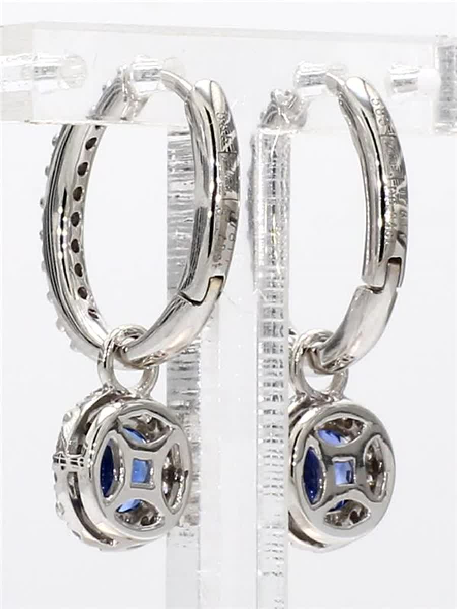 Natural Blue Round Sapphire and White Diamond 2.03 Carat TW Gold Drop Earrings