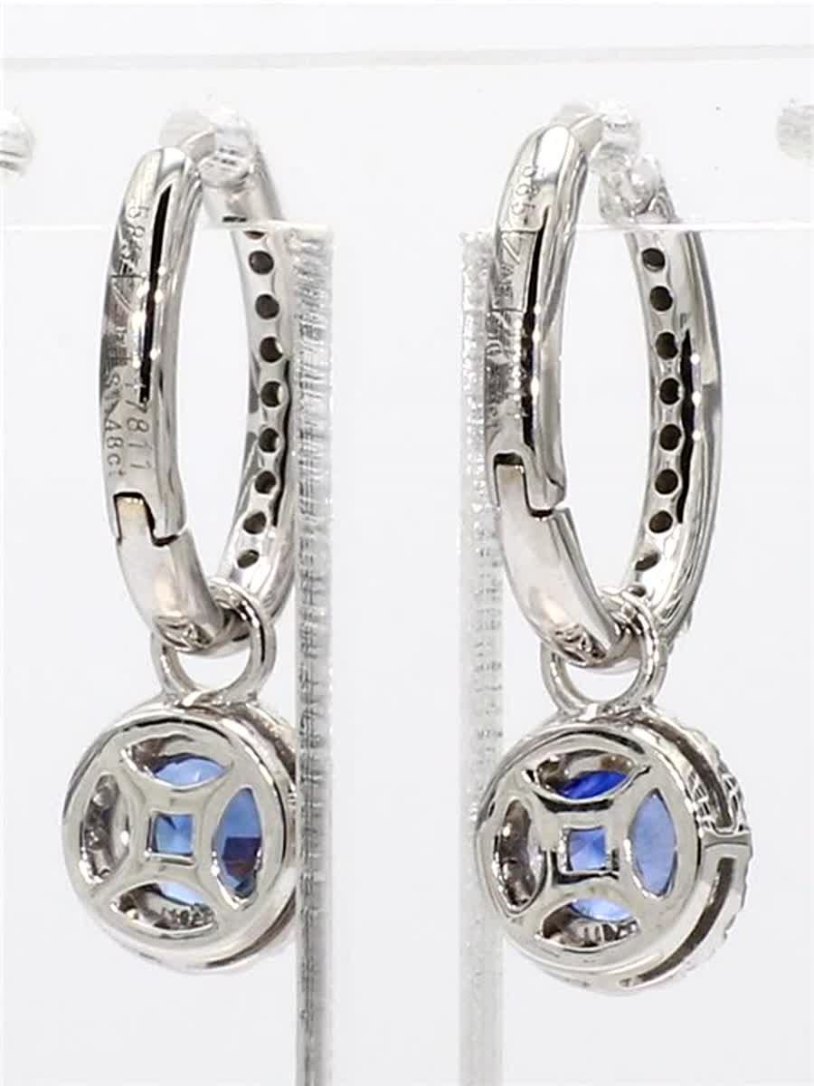 Natural Blue Round Sapphire and White Diamond 2.03 Carat TW Gold Drop Earrings