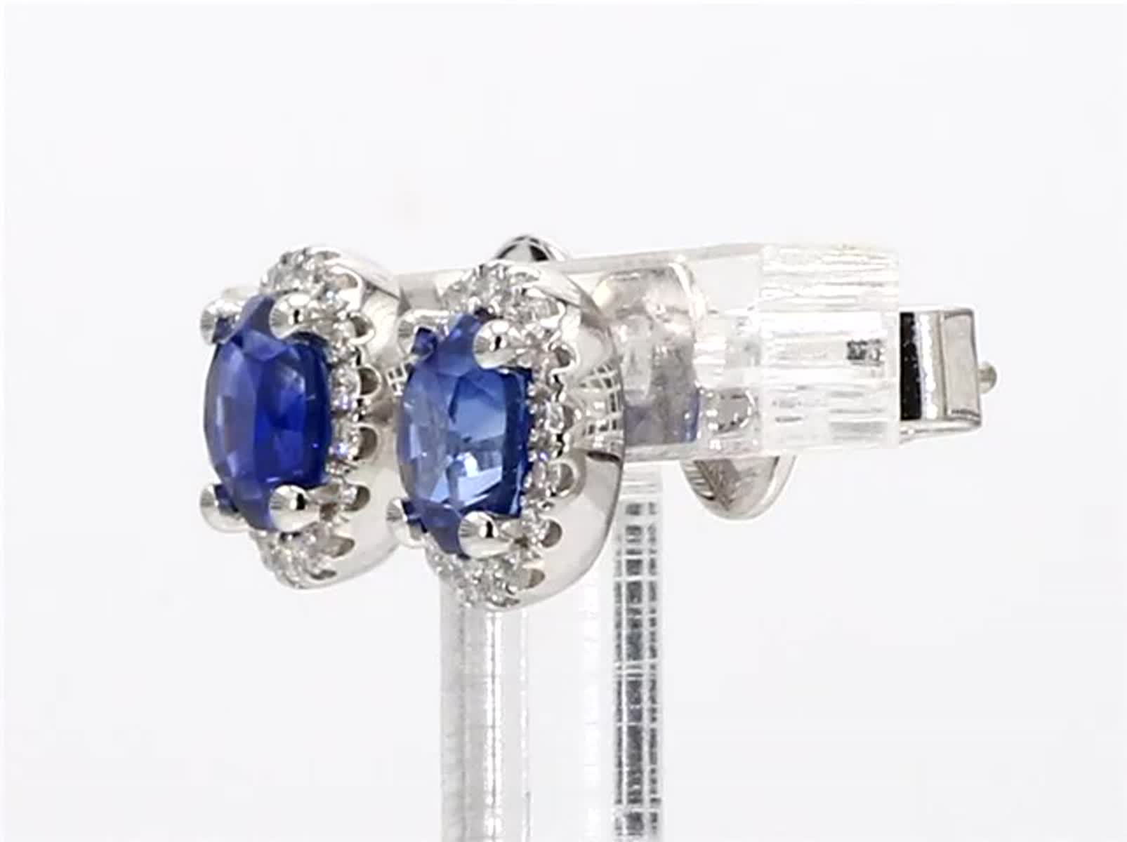 Natural Blue Round Sapphire and White Diamond 2.11 Carat TW Gold Stud Earrings