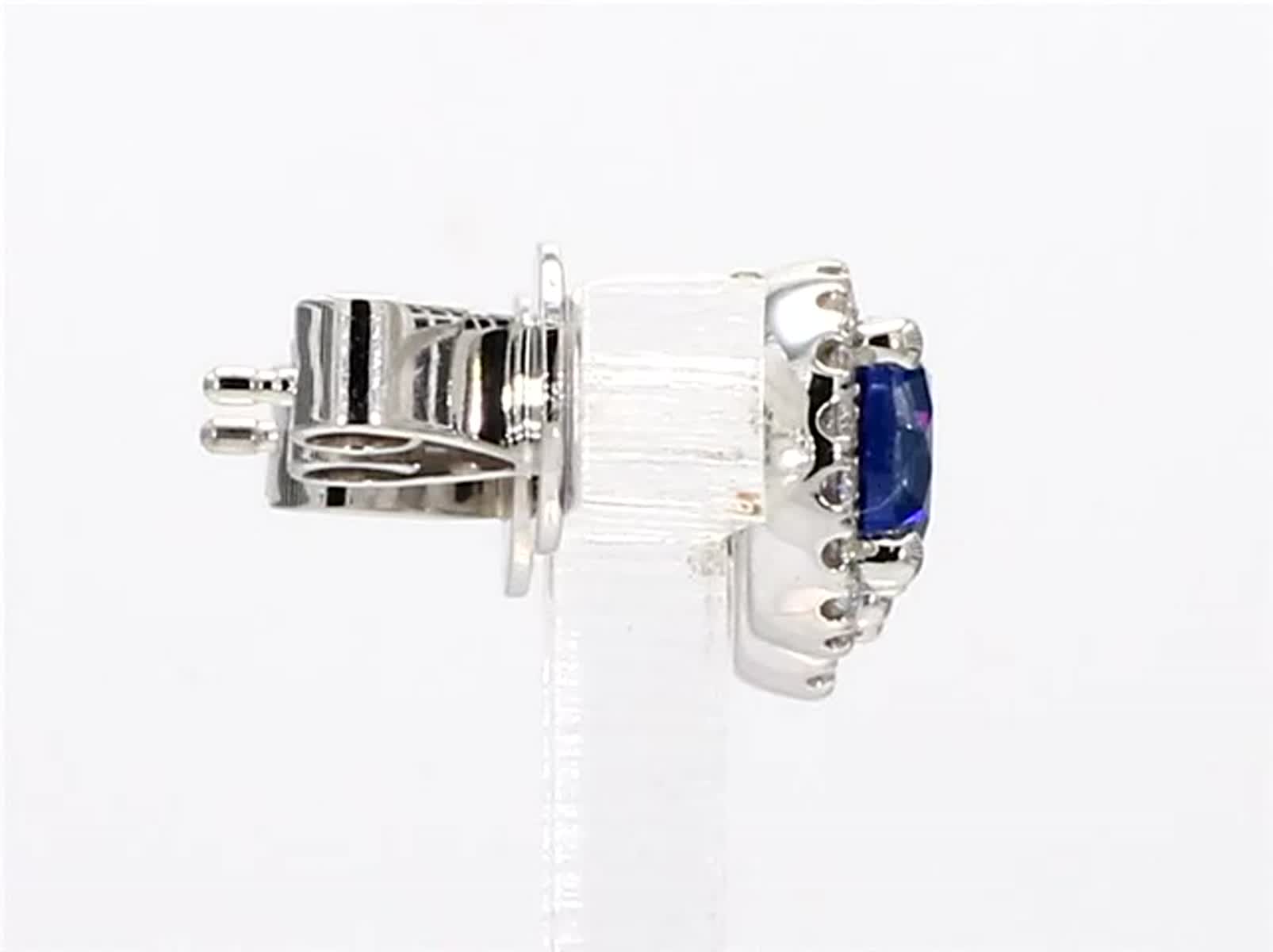 Natural Blue Round Sapphire and White Diamond 2.20 Carat TW Gold Stud Earrings