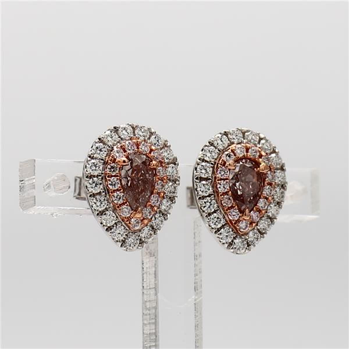 GIA Certified Natural Pink Pear and White Diamond 1.19 Carat TW Gold Earrings