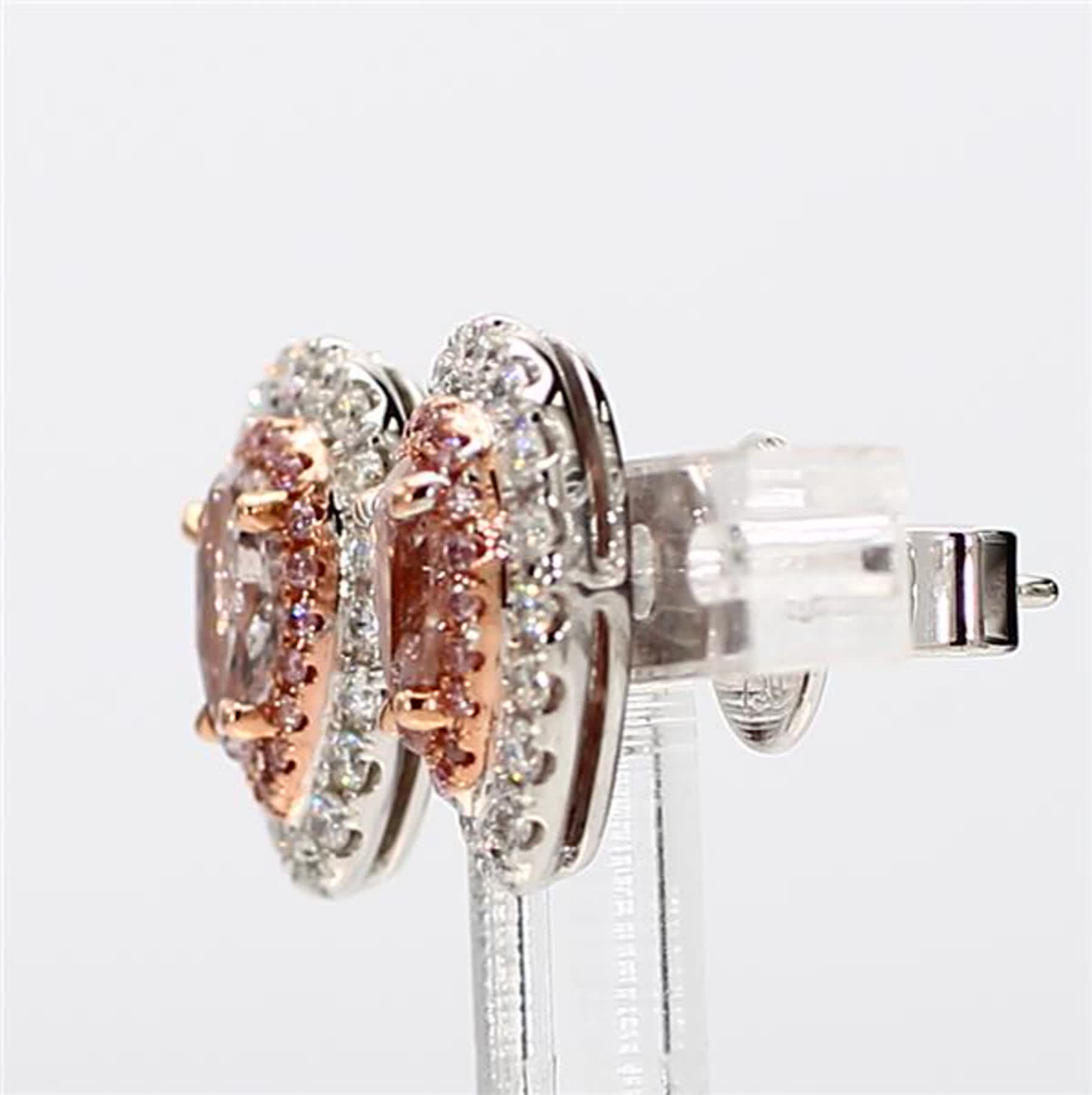 GIA Certified Natural Pink Pear and White Diamond 1.26 Carat TW Gold Earrings