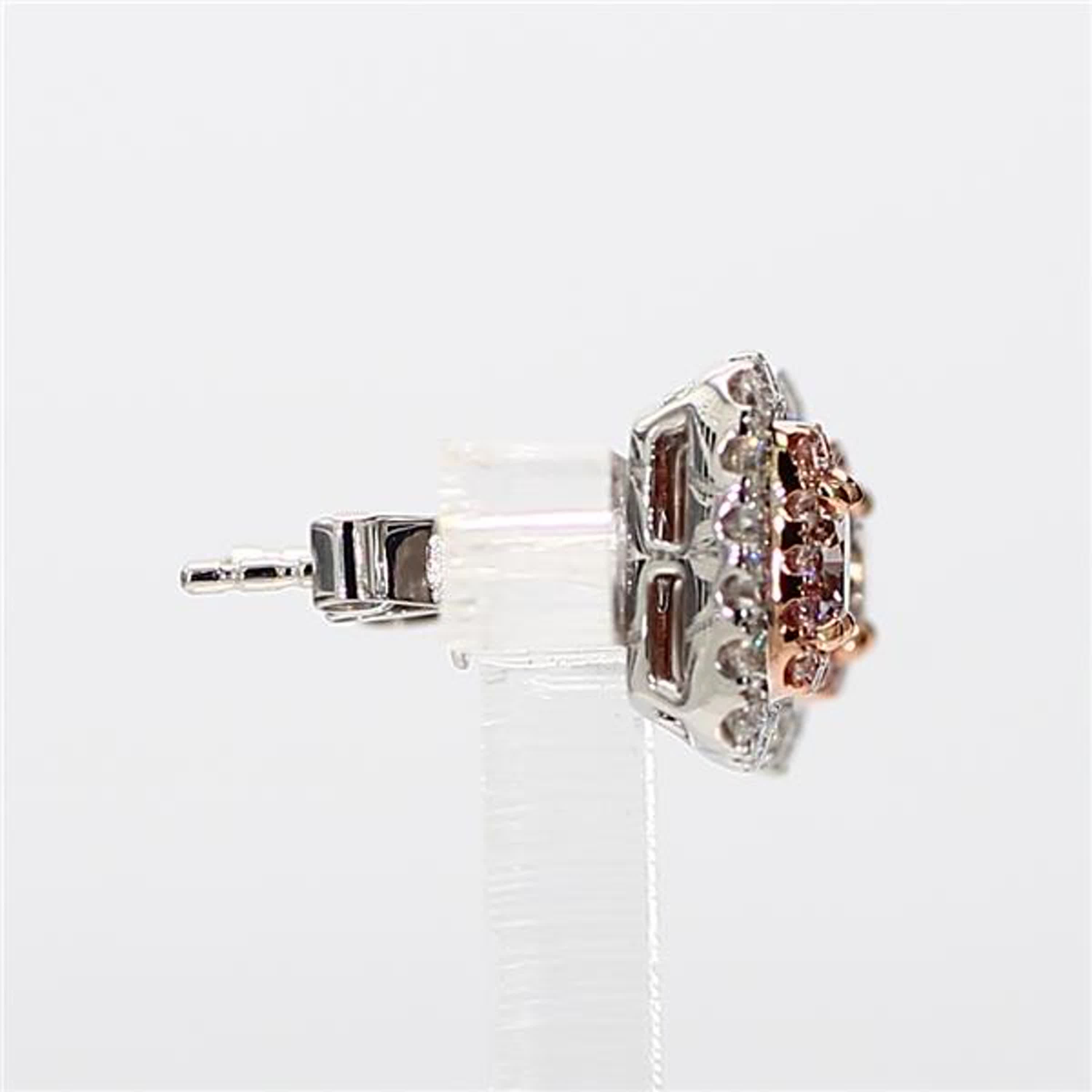 GIA Certified Natural Pink Cushion and White Diamond 1.36 Carat TW Gold Earrings