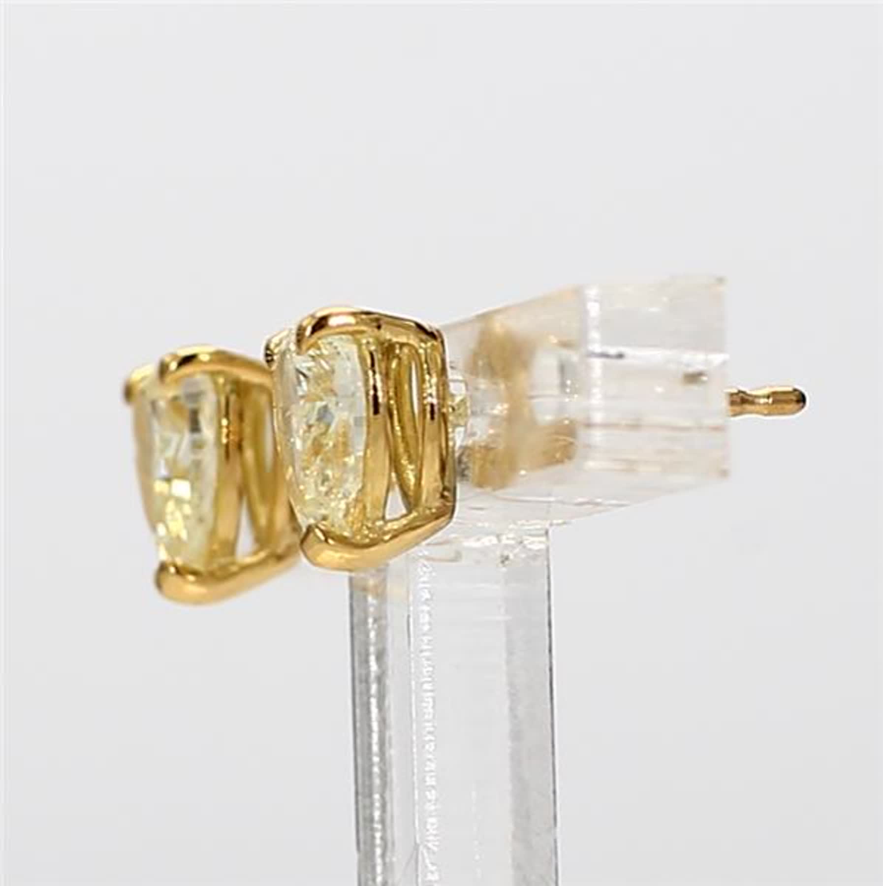 Natural Yellow Pear Diamond .84 Carat TW Yellow Gold Stud Earrings