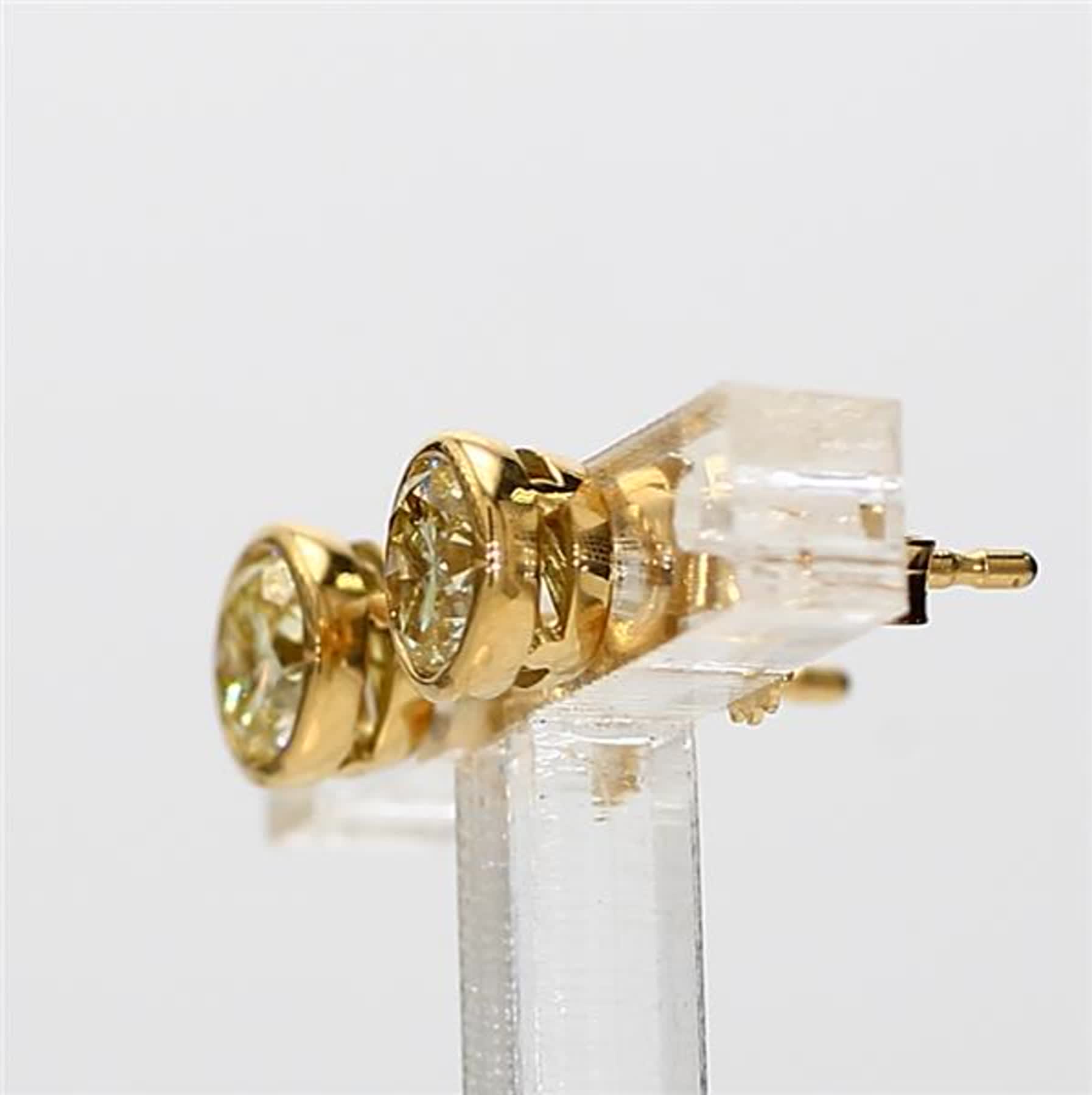 Natural Yellow Round Diamond 1.06 Carat TW Yellow Gold Stud Earrings