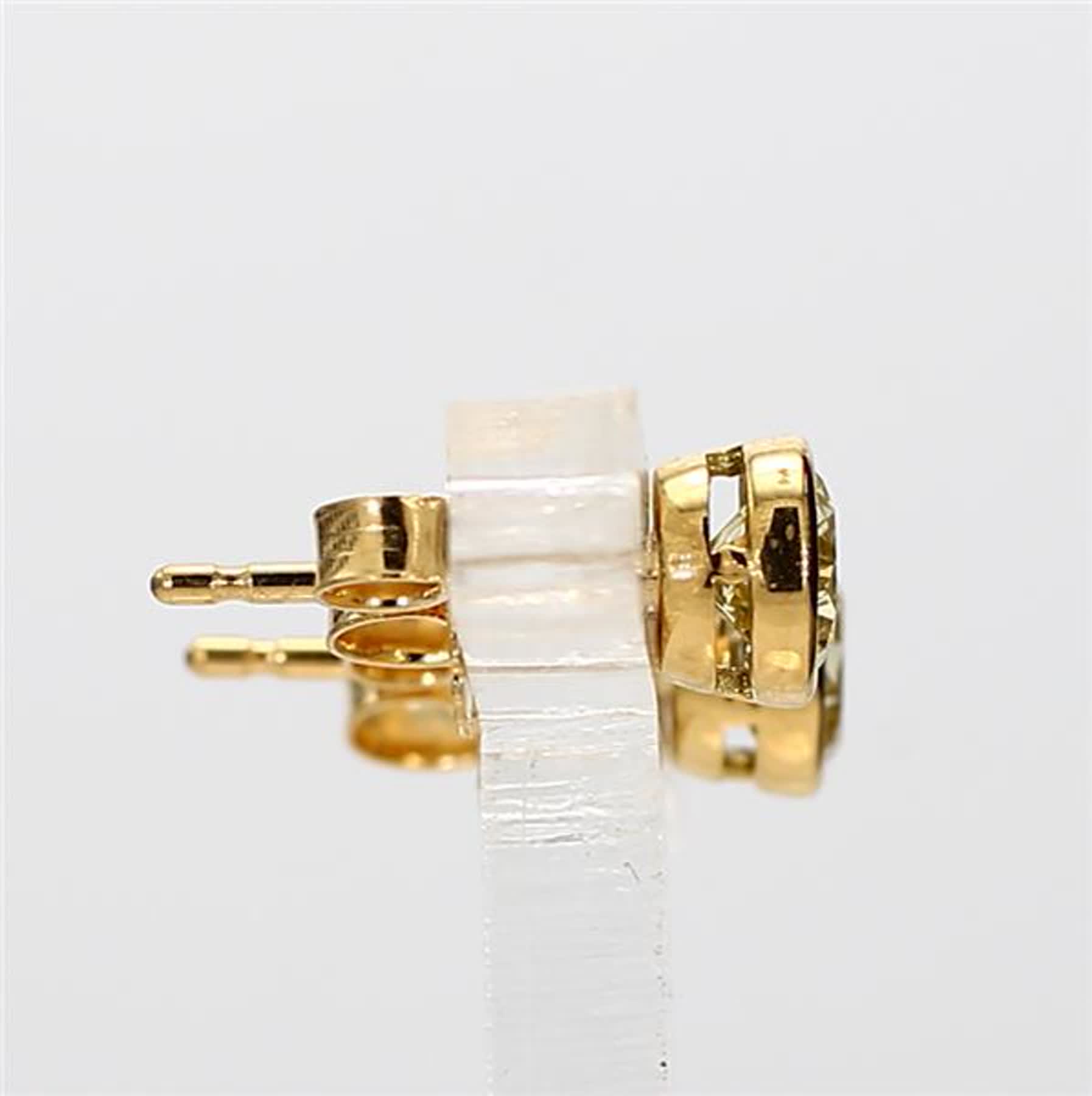 Natural Yellow Round Diamond 1.06 Carat TW Yellow Gold Stud Earrings