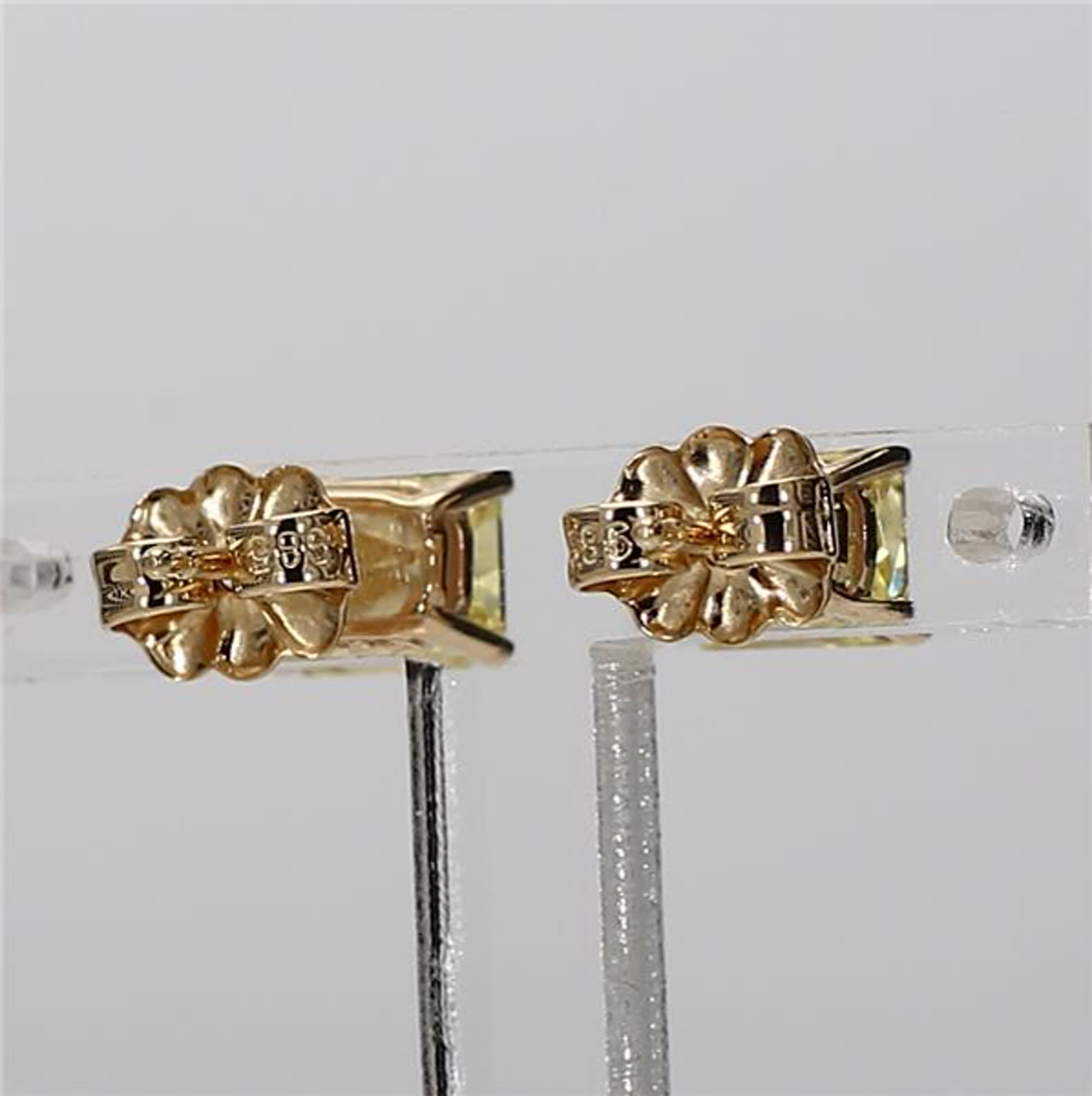 GIA Certified Natural Yellow Radiant Diamond 1.84 Carat TW Gold Stud Earrings