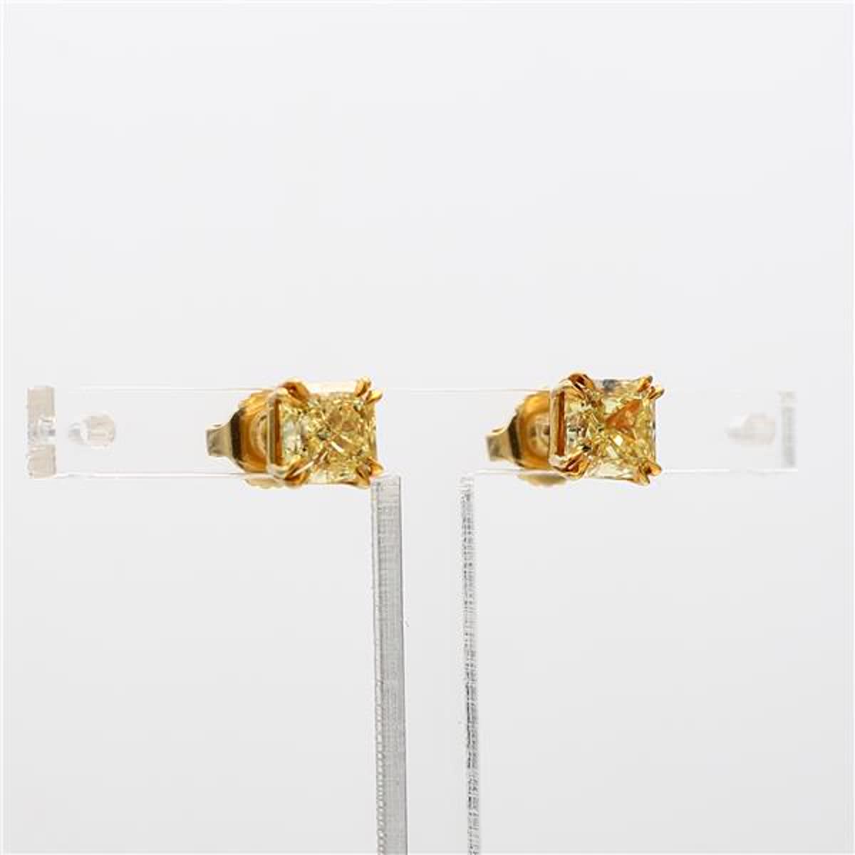 GIA Certified Natural Yellow Radiant Diamond 2.00 Carat TW Gold Stud Earrings