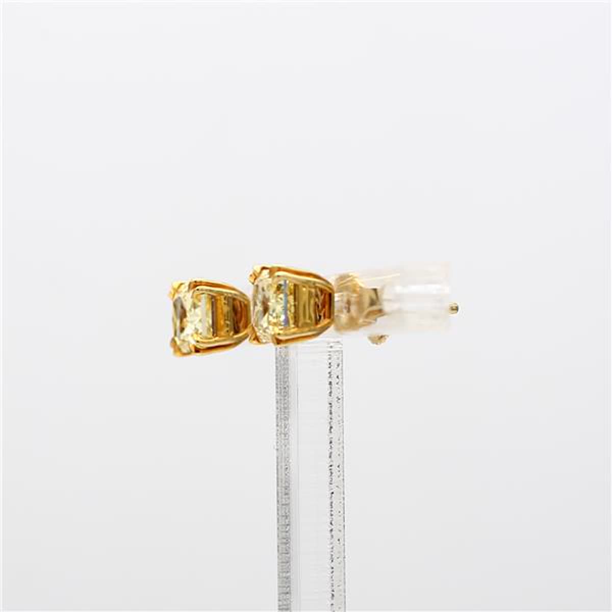 GIA Certified Natural Yellow Radiant Diamond 2.00 Carat TW Gold Stud Earrings
