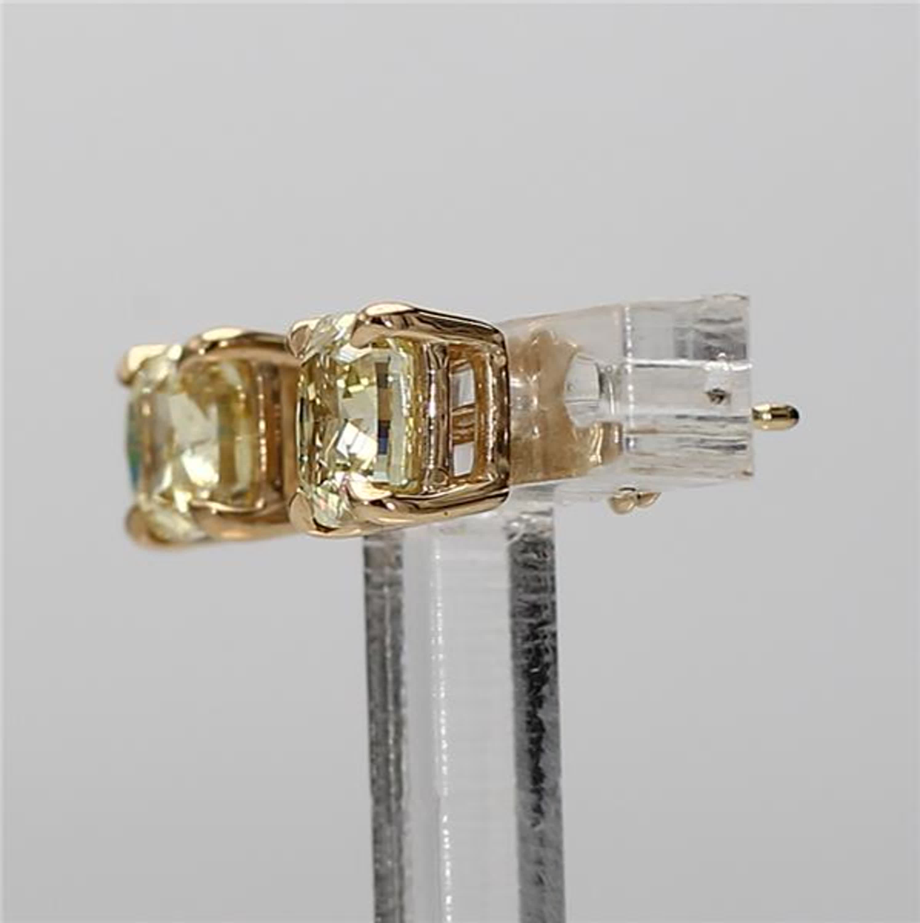GIA Certified Natural Yellow Cushion Diamond 2.04 Carat TW Gold Stud Earrings