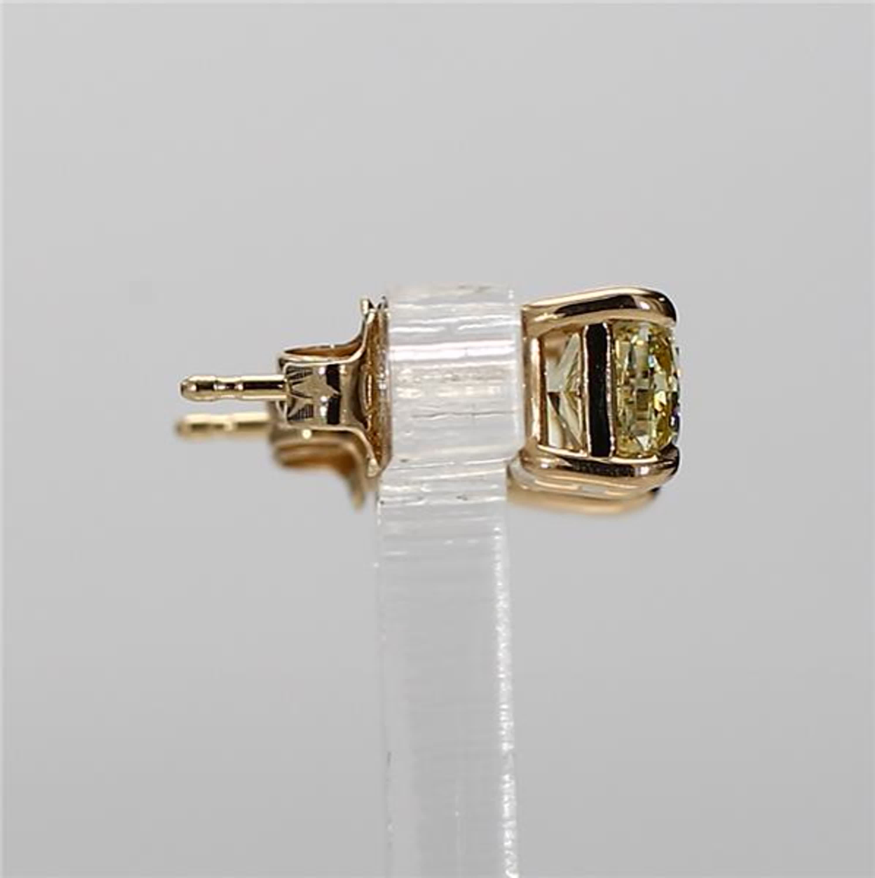 GIA Certified Natural Yellow Cushion Diamond 2.04 Carat TW Gold Stud Earrings