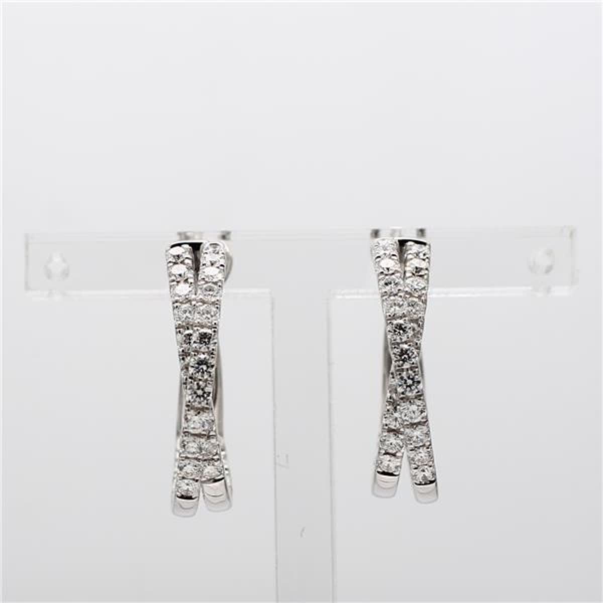 Natural White Round Diamond 1.66 Carat TW White Gold Hoop Earrings
