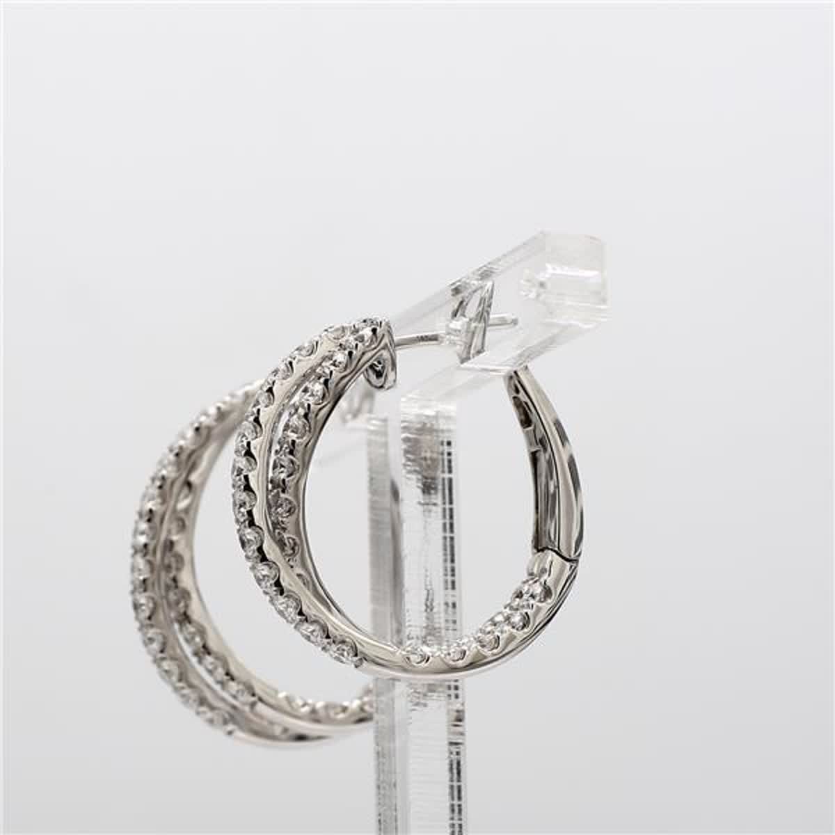 Natural White Round Diamond 1.66 Carat TW White Gold Hoop Earrings