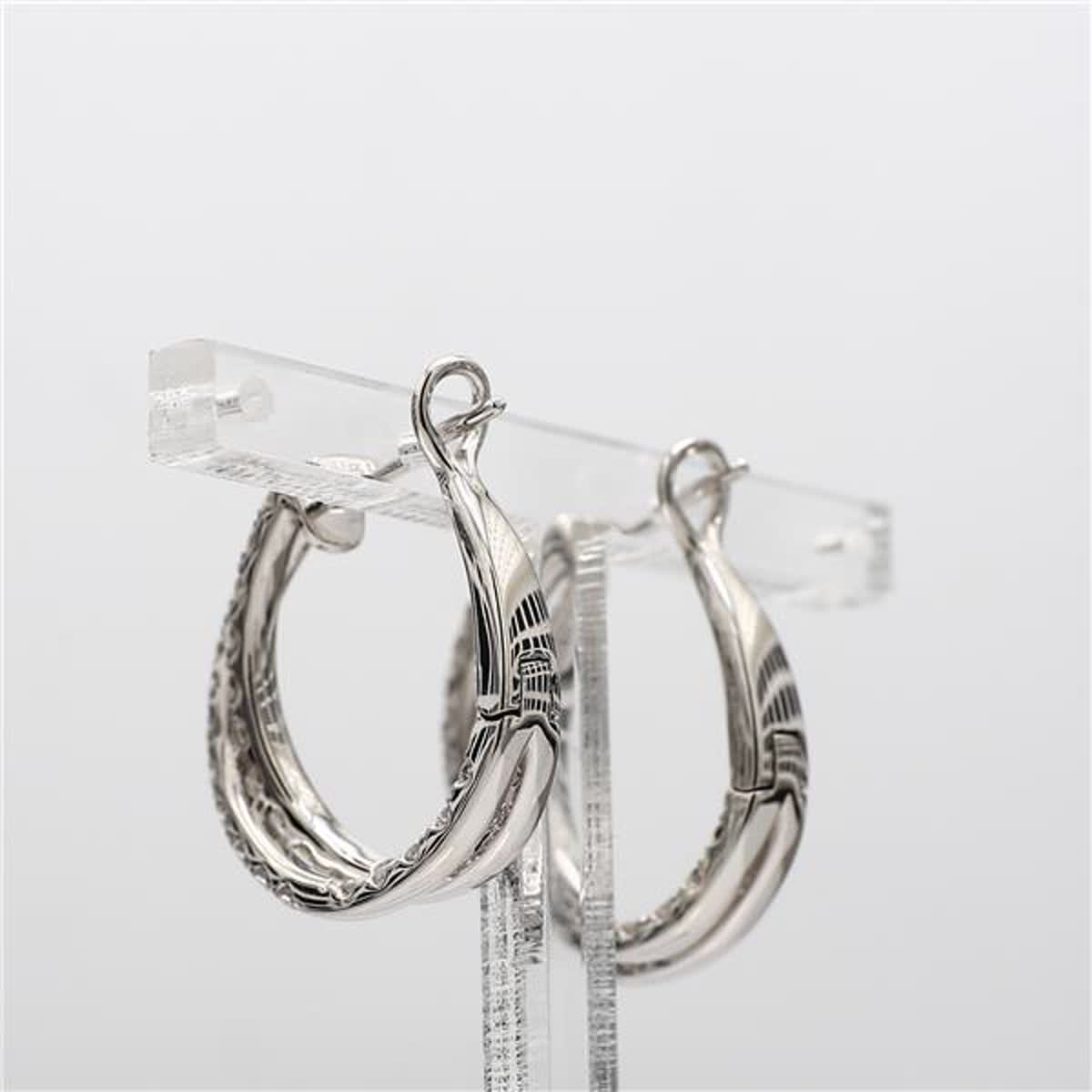 Natural White Round Diamond 1.66 Carat TW White Gold Hoop Earrings