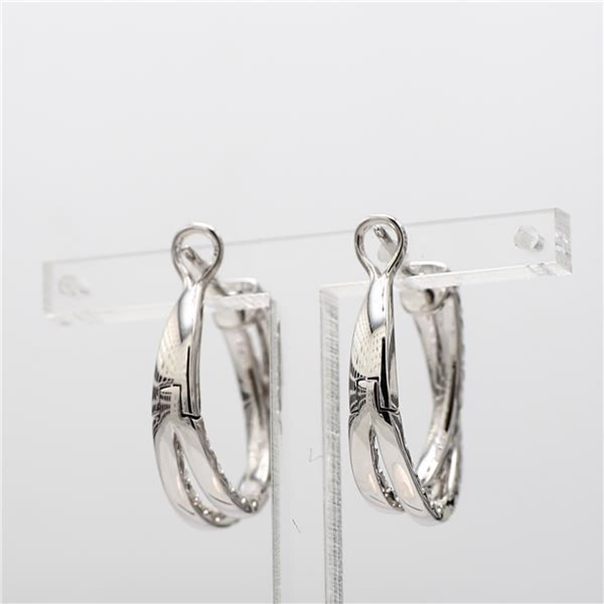 Natural White Round Diamond 1.66 Carat TW White Gold Hoop Earrings