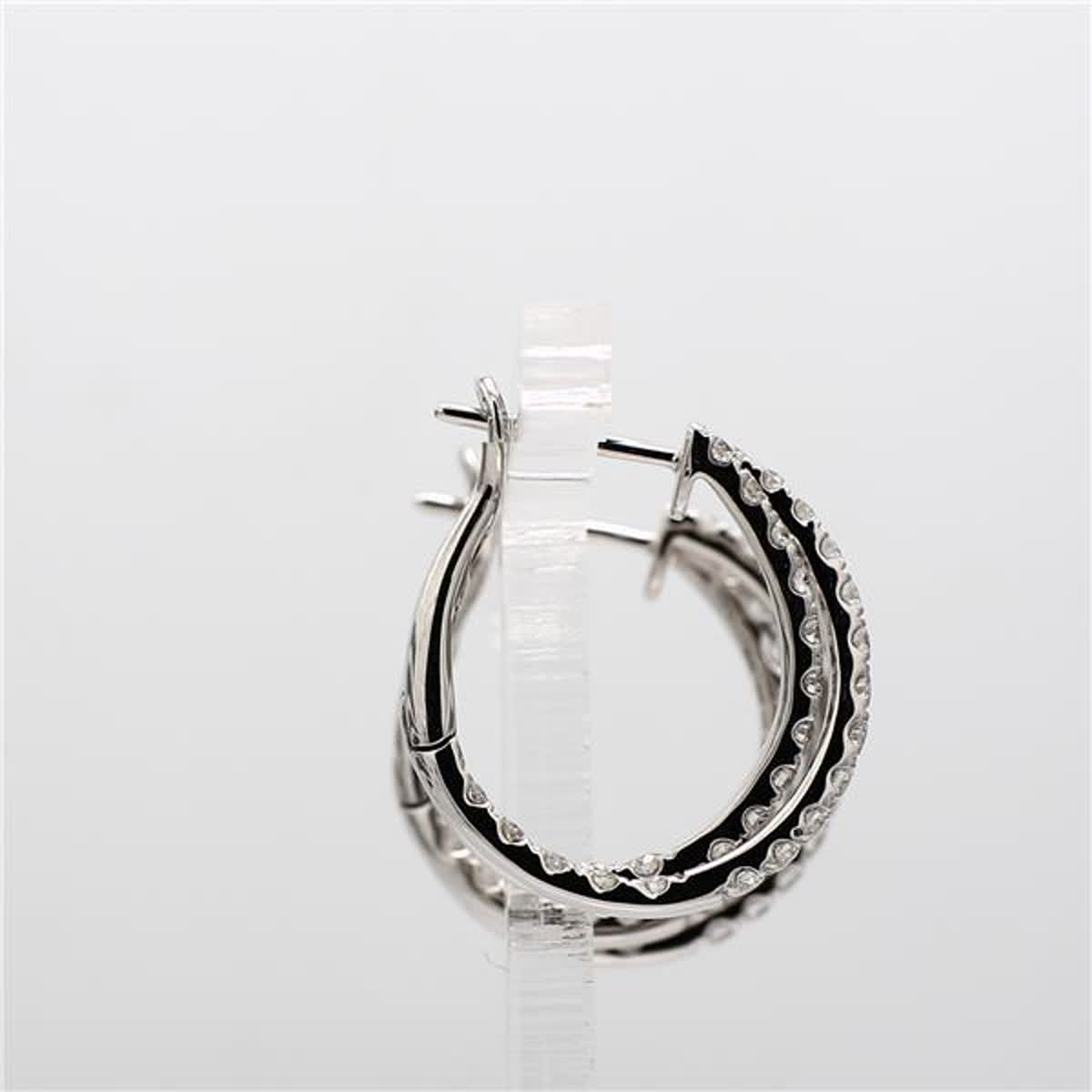 Natural White Round Diamond 1.66 Carat TW White Gold Hoop Earrings