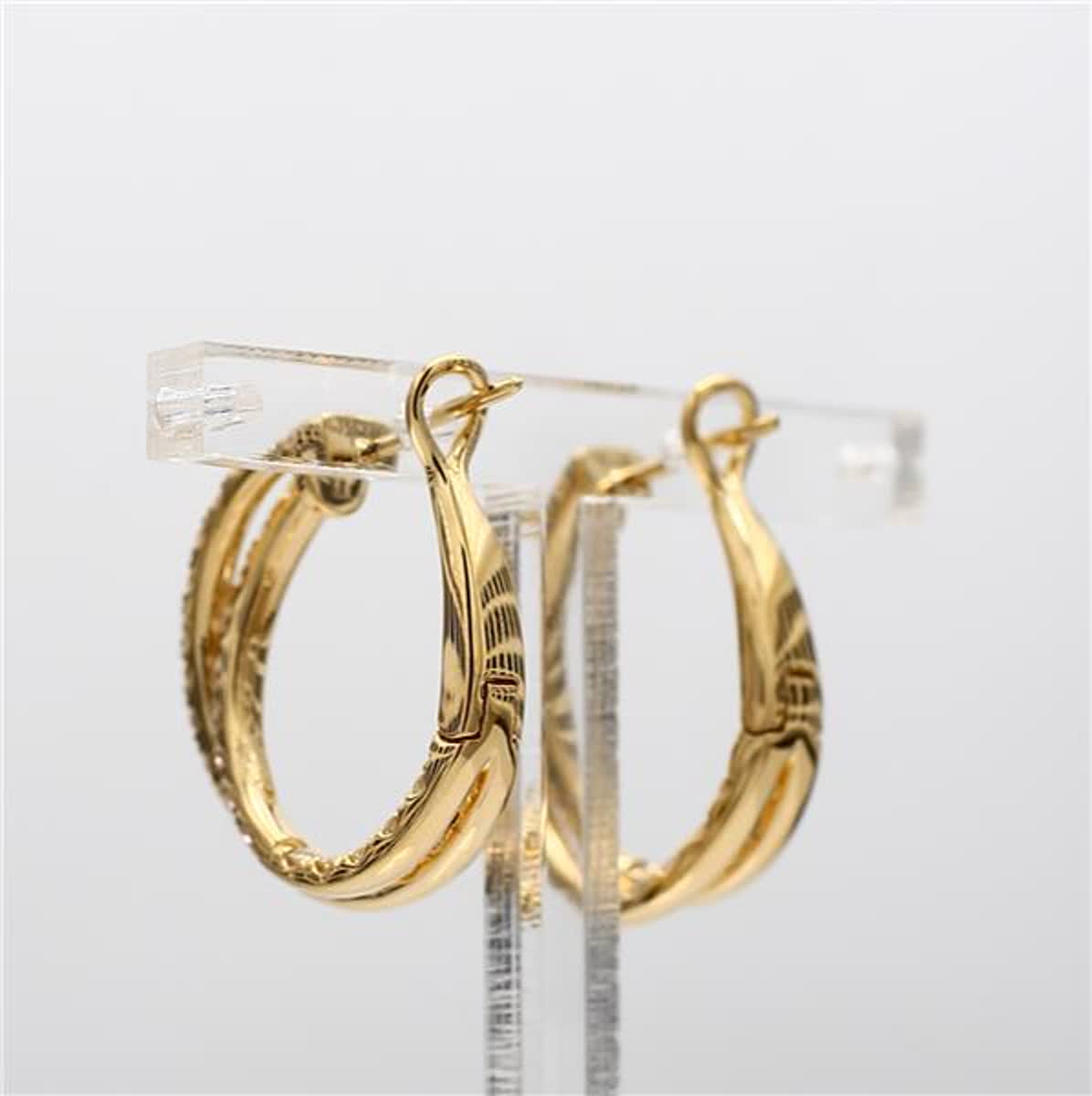 Natural White Round Diamond 1.66 Carat TW Yellow Gold Hoop Earrings