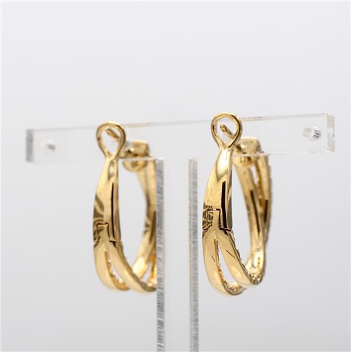 Natural White Round Diamond 1.66 Carat TW Yellow Gold Hoop Earrings