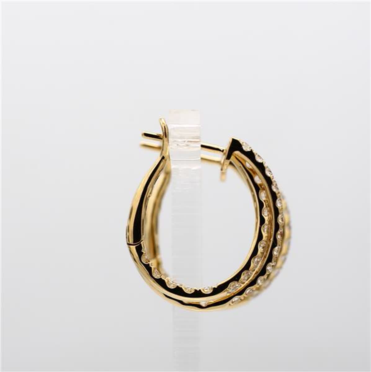 Natural White Round Diamond 1.66 Carat TW Yellow Gold Hoop Earrings