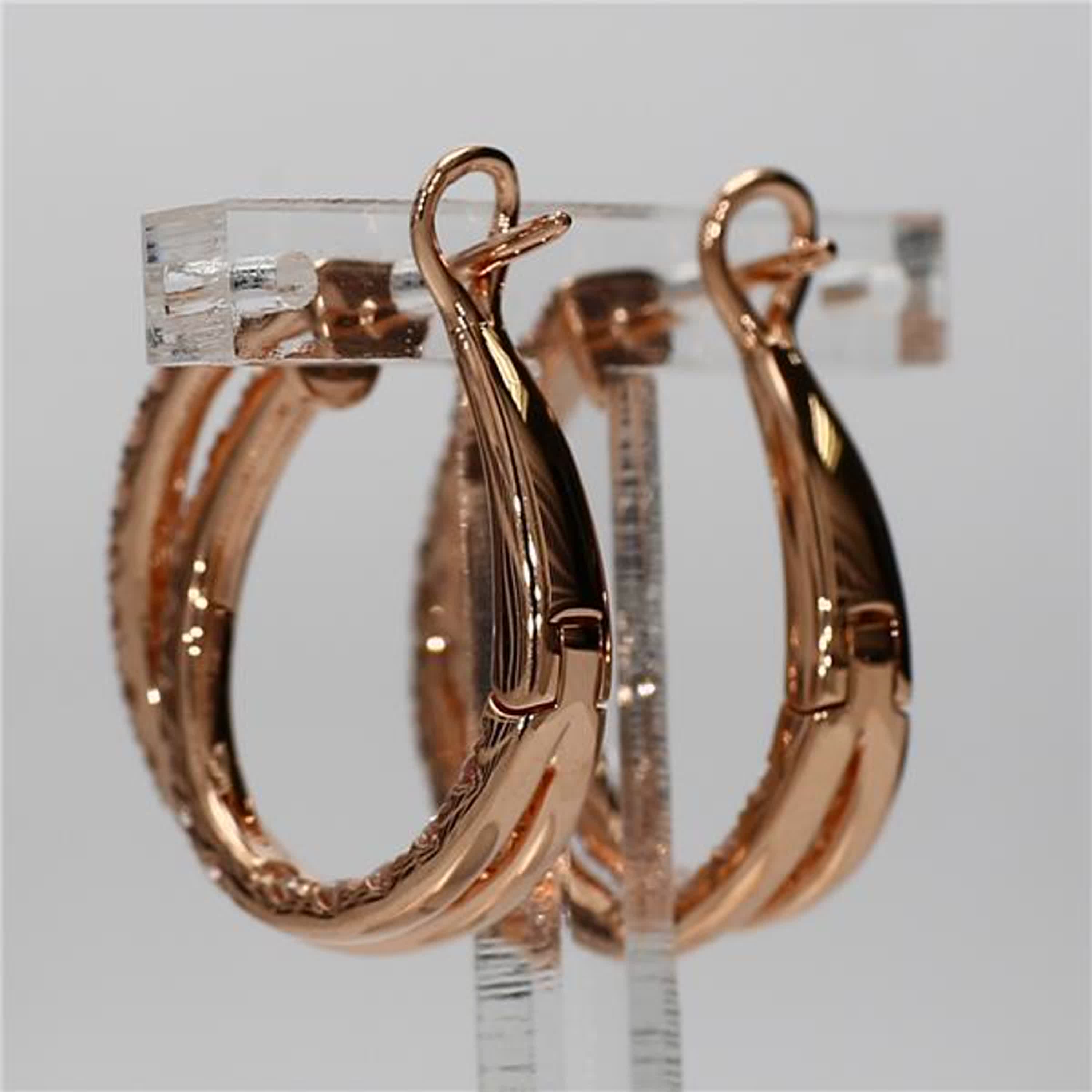 Natural White Round Diamond 1.66 Carat TW Rose Gold Hoop Earrings