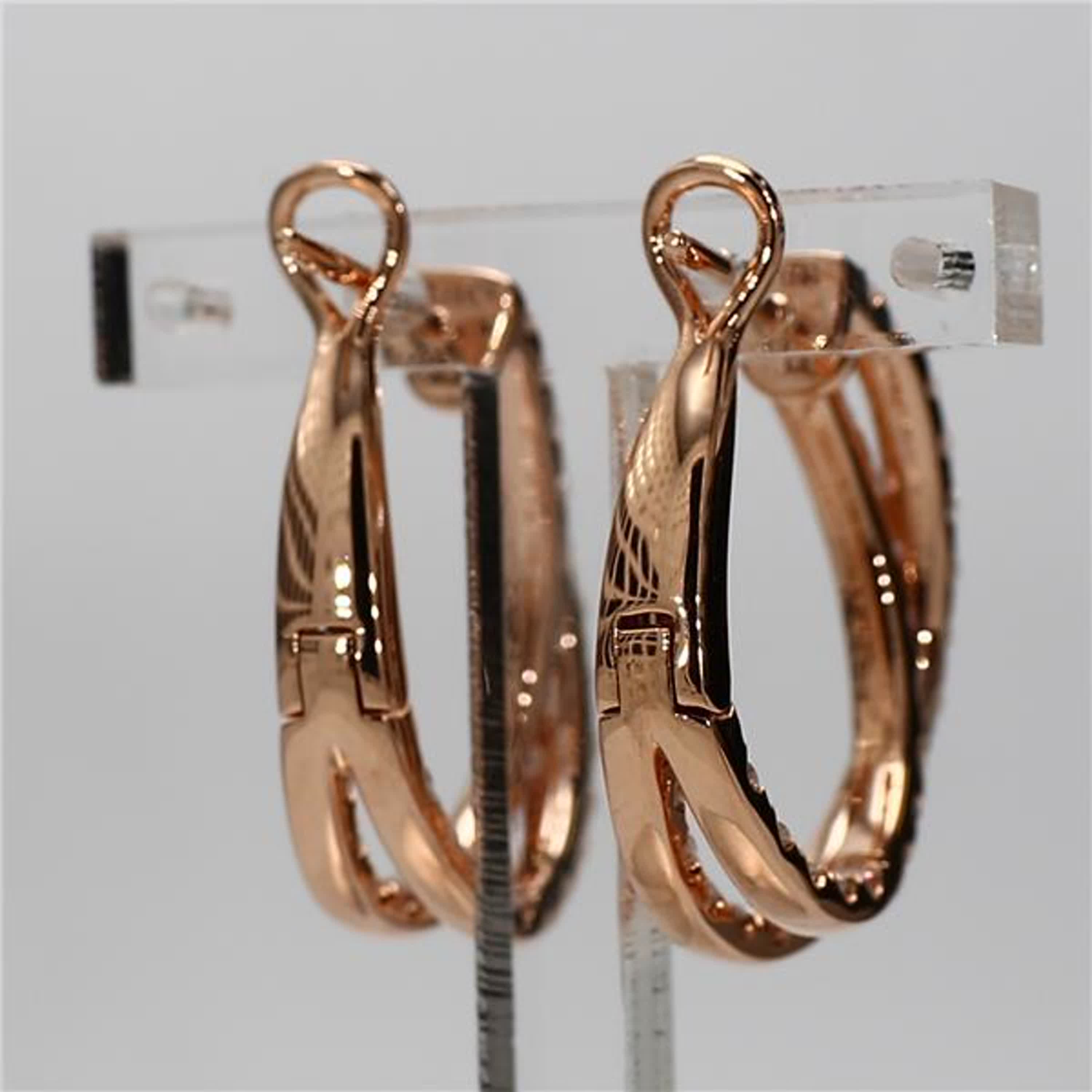 Natural White Round Diamond 1.66 Carat TW Rose Gold Hoop Earrings