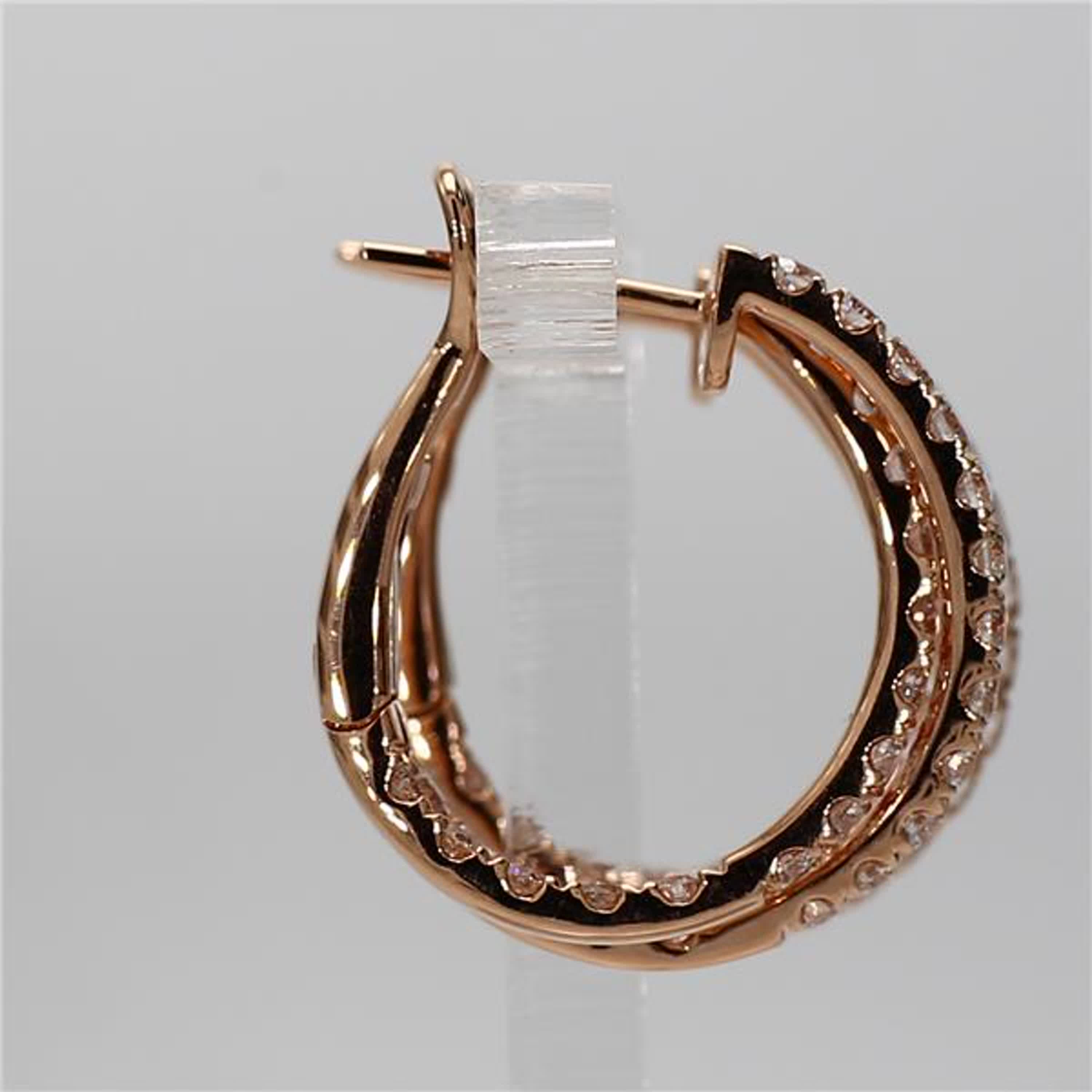 Natural White Round Diamond 1.66 Carat TW Rose Gold Hoop Earrings
