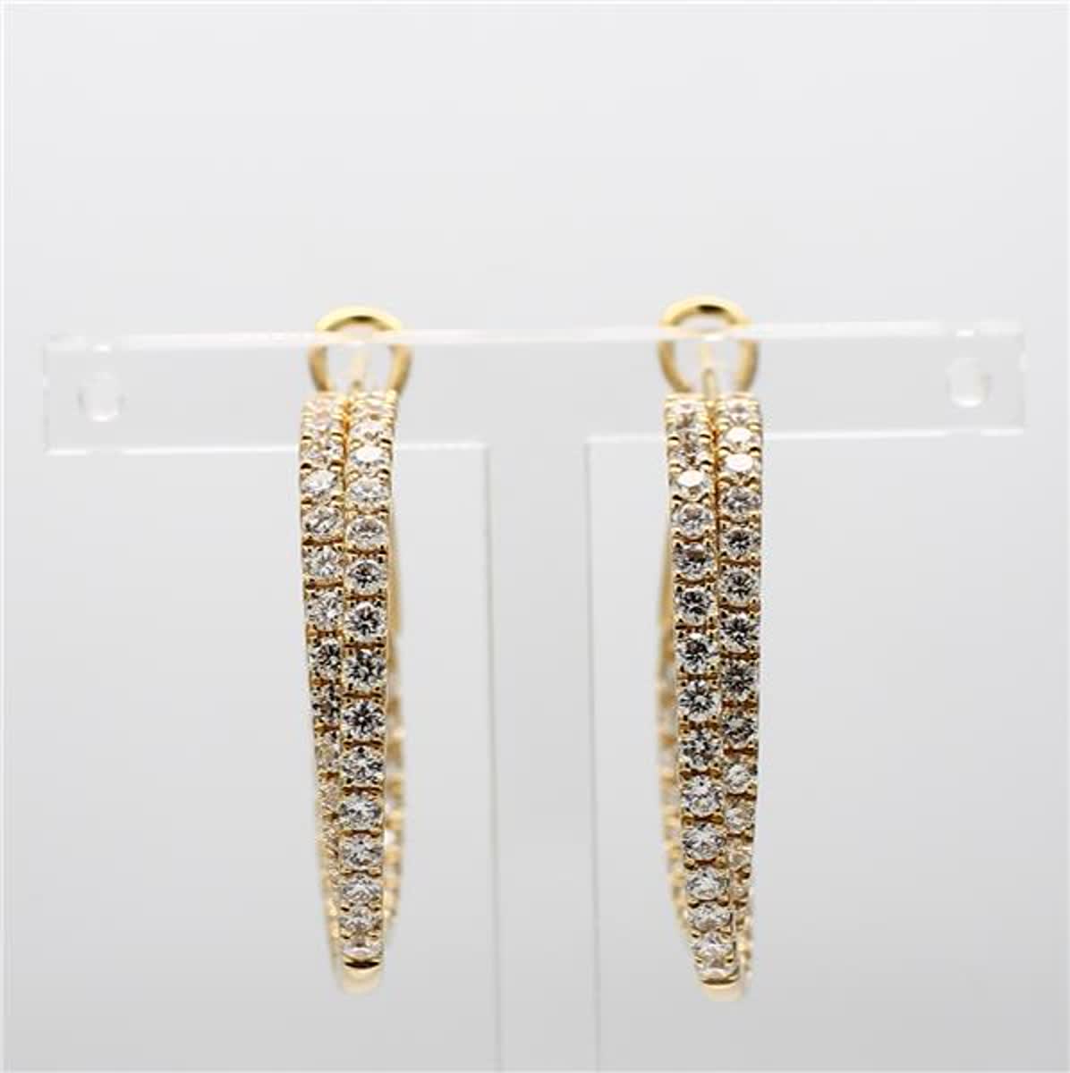 Natural White Round Diamond 2.62 Carat TW Yellow Gold Hoop Earrings