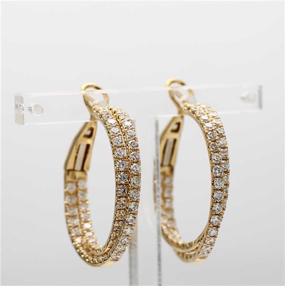 Natural White Round Diamond 2.62 Carat TW Yellow Gold Hoop Earrings