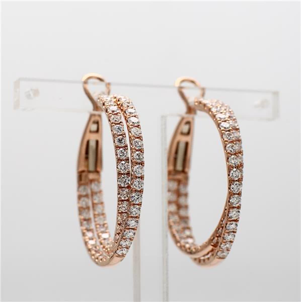 Natural White Round Diamond 2.62 Carat TW Rose Gold Hoop Earrings